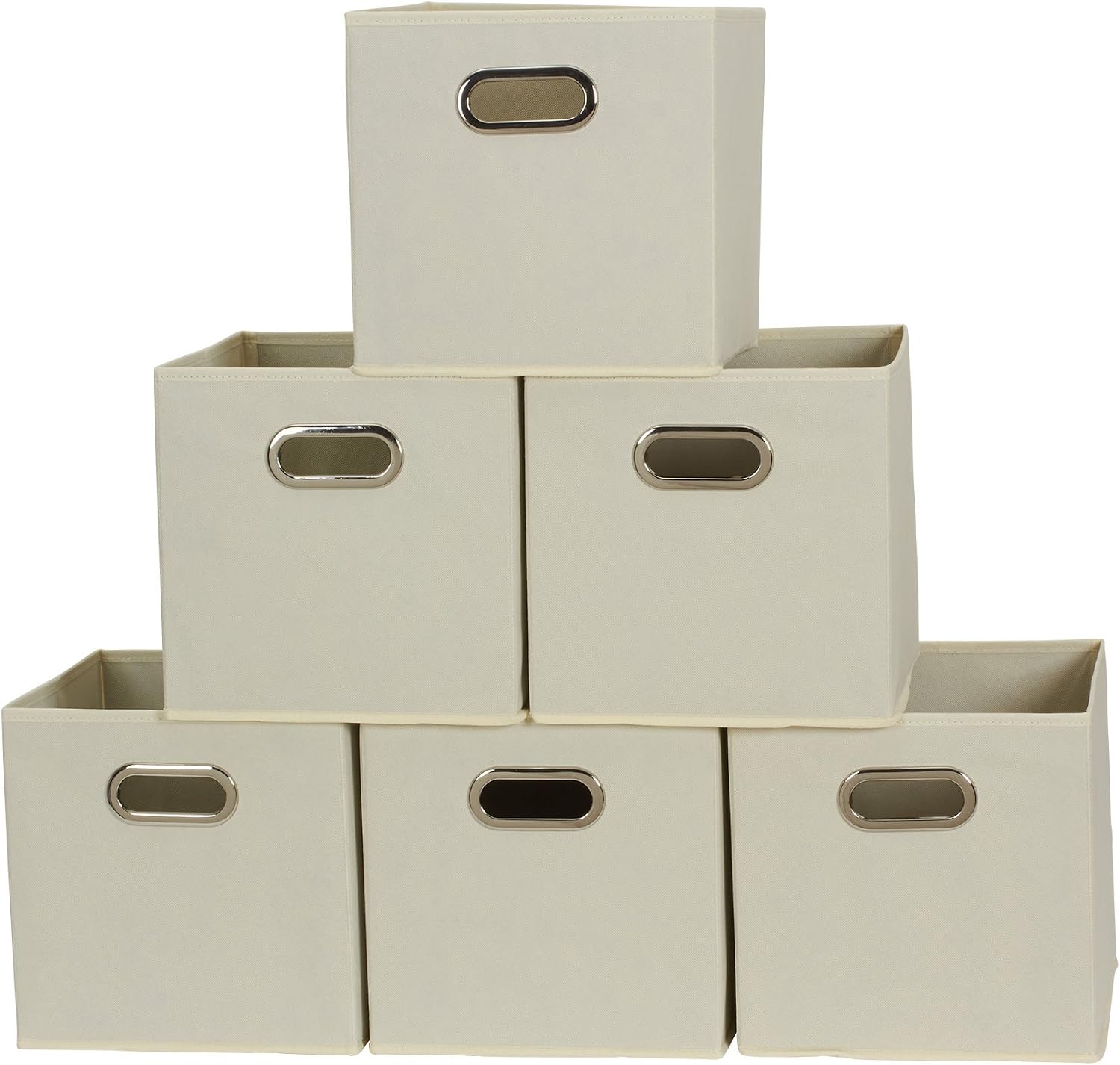 Household Essentials Fabric Storage Bins 6 Piece Set, Strong Poly-Woven Fabric, Sturdy Chipboard Sides, Grommet Front Handle, Stackable and Foldable, Classic Design, Navy