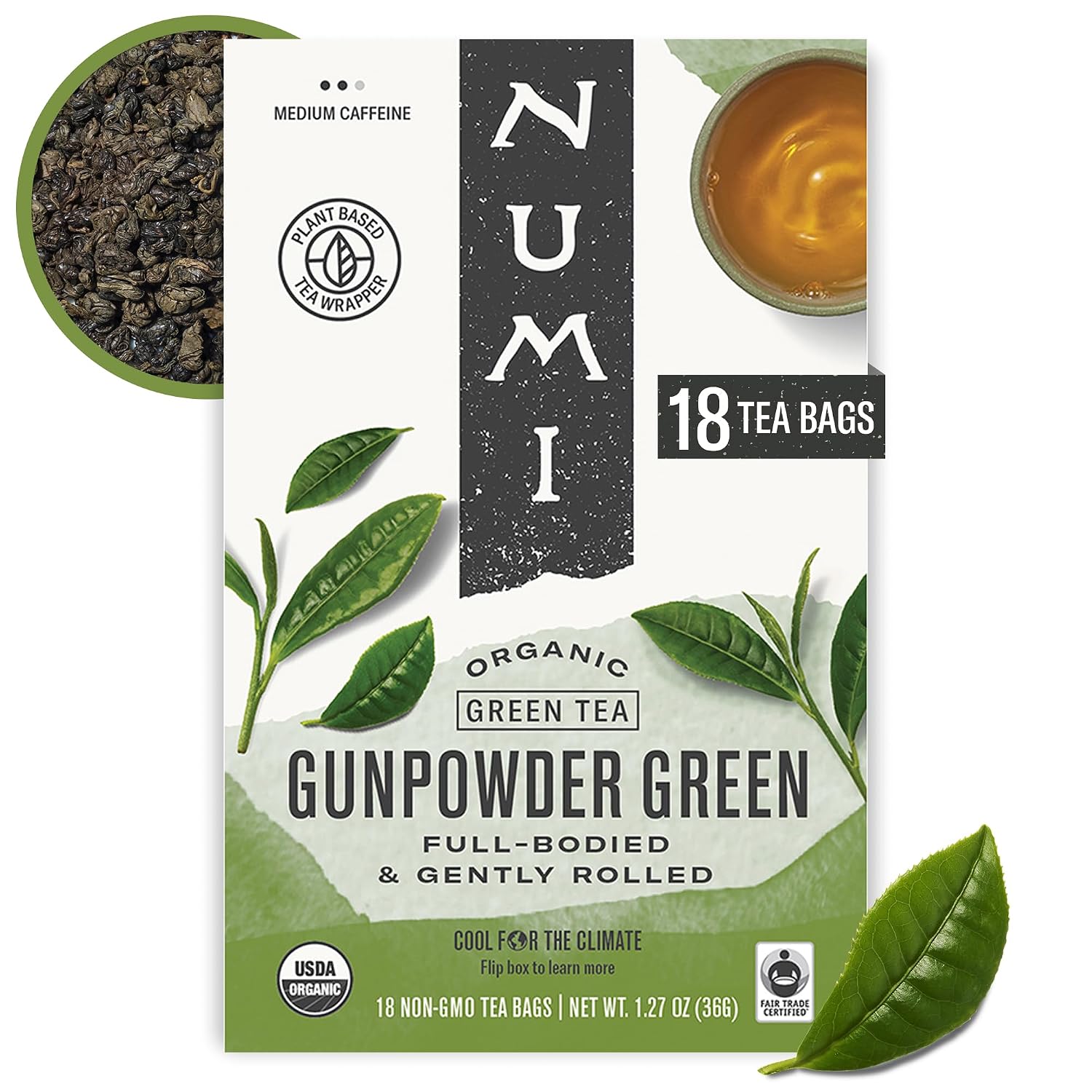 Numi Organic Gunpowder Green Tea – 54 Green Tea Bags – Bold, Smooth Flavor, Packed with Antioxidants, Naturally Energizing, Microplastic-Free Tea Bags