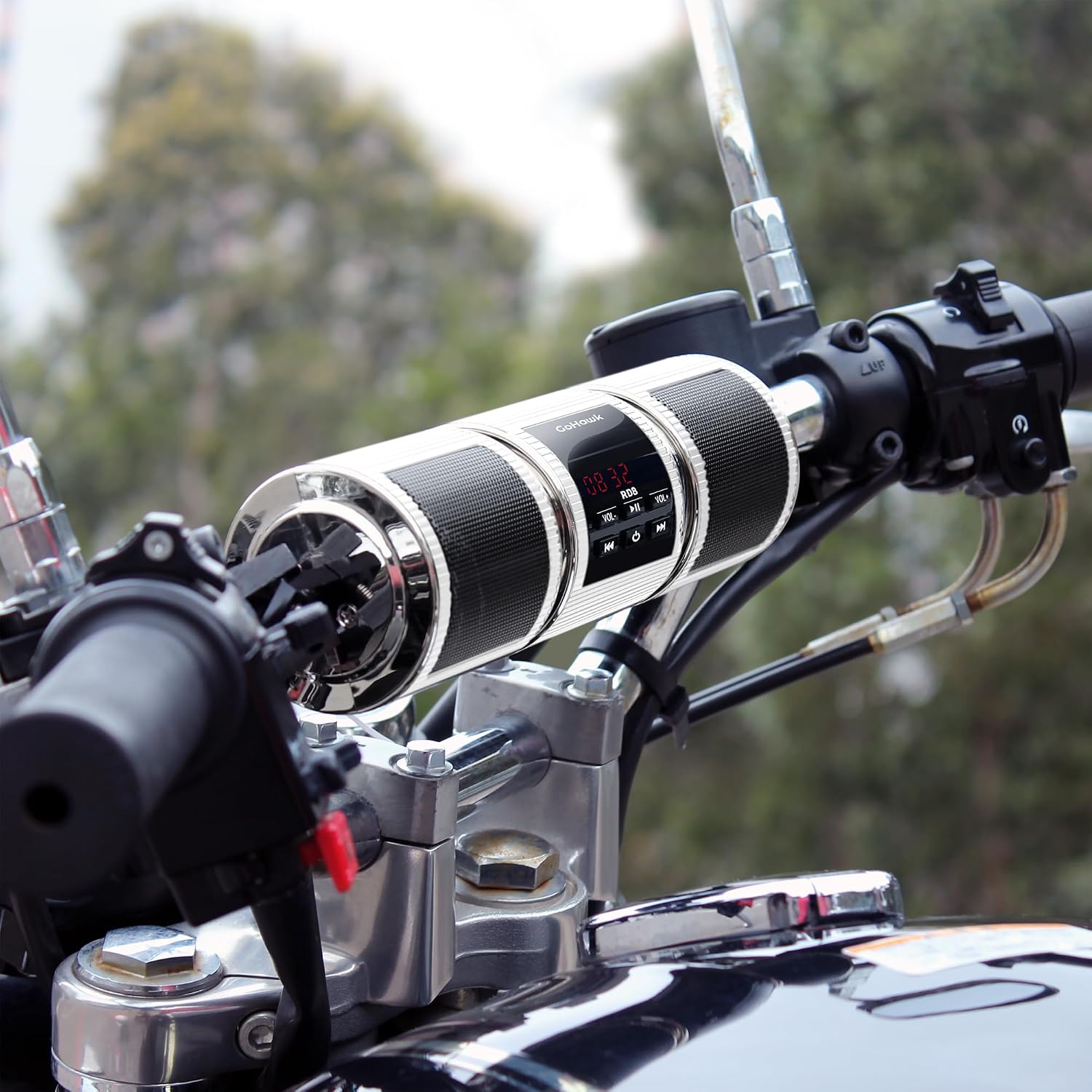 GoHawk Motorcycle Bluetooth Speakers, Waterproof Radio Audio System | Built-in Amplifier, FM Radio, AUX Input, USB, Great for ATV, Scooter Bike