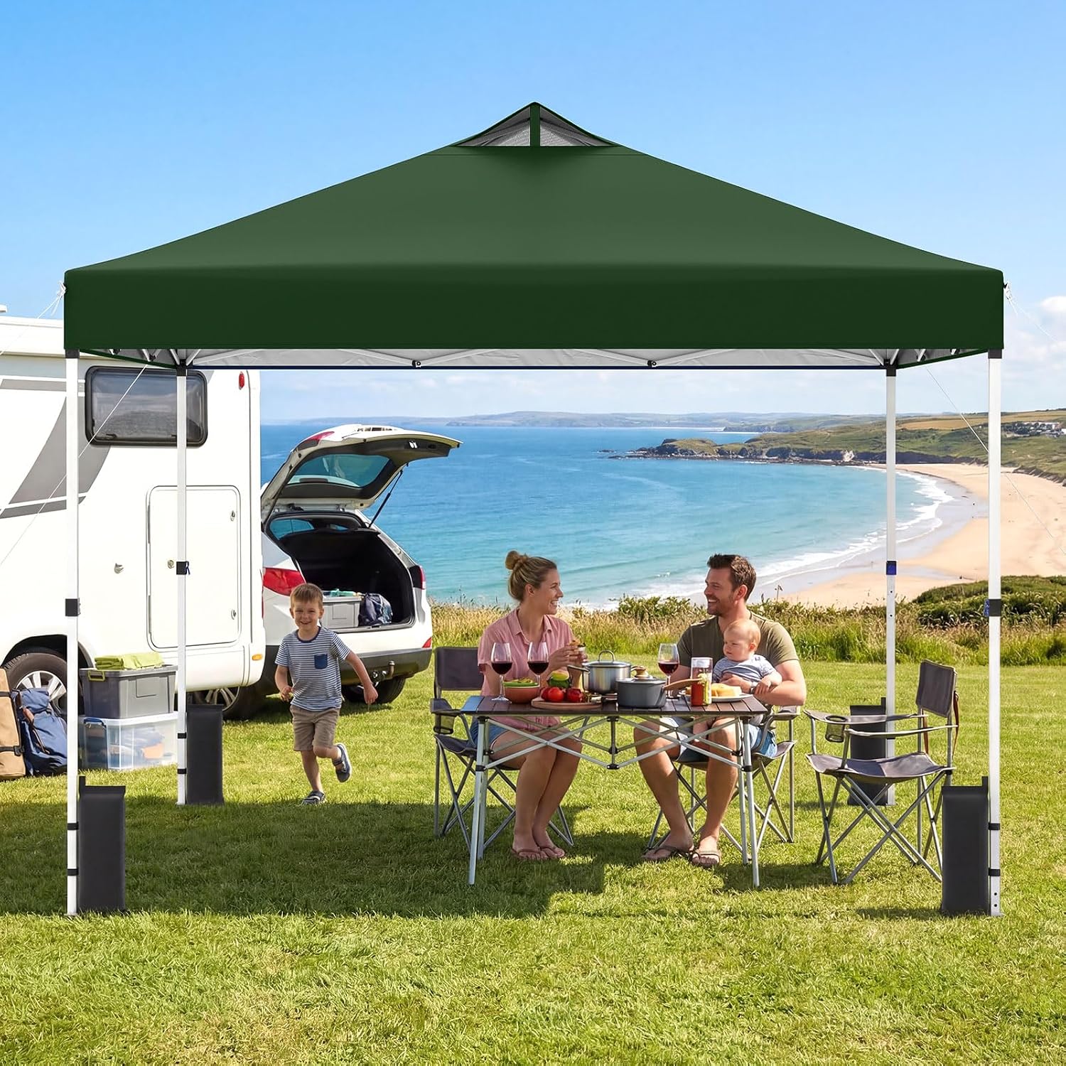 Tangkula 10 x10 Ft Pop Up Canopy with Center Lock, UPF 50+ One-Button Setup Outdoor Canopy Tent with Roller Bag, 4 Sand Bags, Heavy-Duty Steel Frame