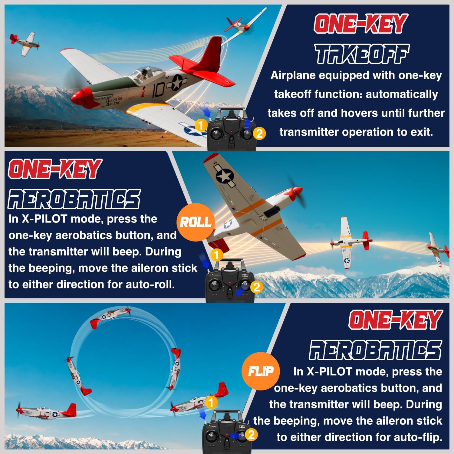 LEAMBE 4 Channel RC Plane, Ready to Fly Aerobatic Aircraft, Easy Control for Beginners, P51 Mustang RC Airplane Best Gift for Adults