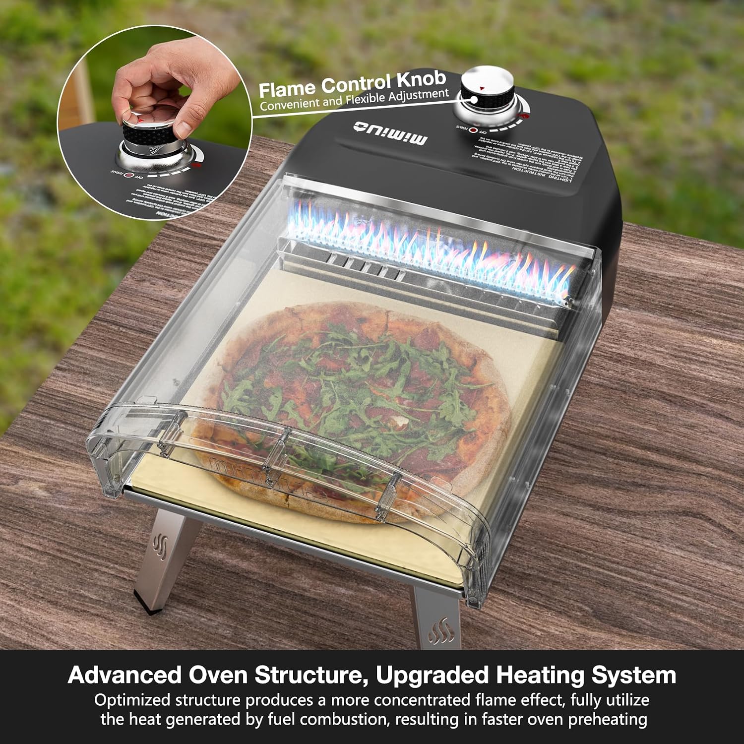 Mimiuo 12" Gas Pizza Oven Outdoor 33Lbs – 60S Bake, w/Stone, Peel & Cover
