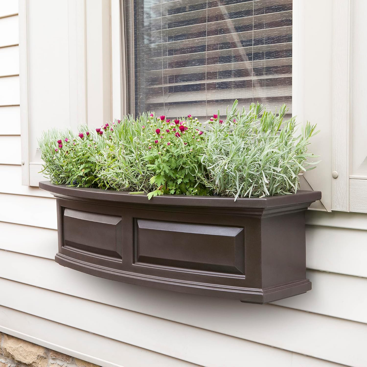 Mayne Nantucket 36in Self-Watering Rectangular Window Box Planter, White | Self-watering, All season, Fade resistant, Mounting brackets included, Built-in overflow, 15-year warranty