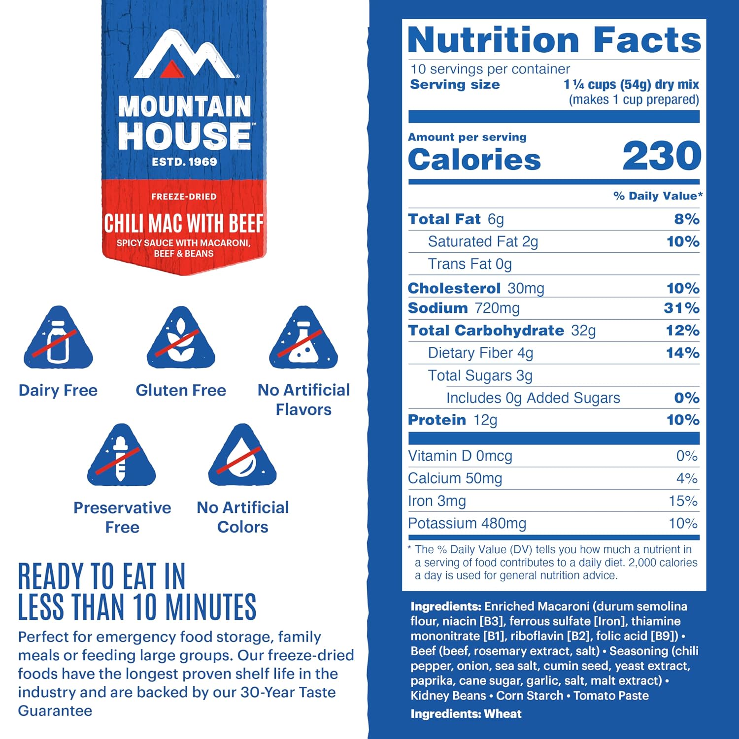 Mountain House Diced Beef | Freeze Dried Survival & Emergency Food | #10 Can | Gluten-Free, 30122