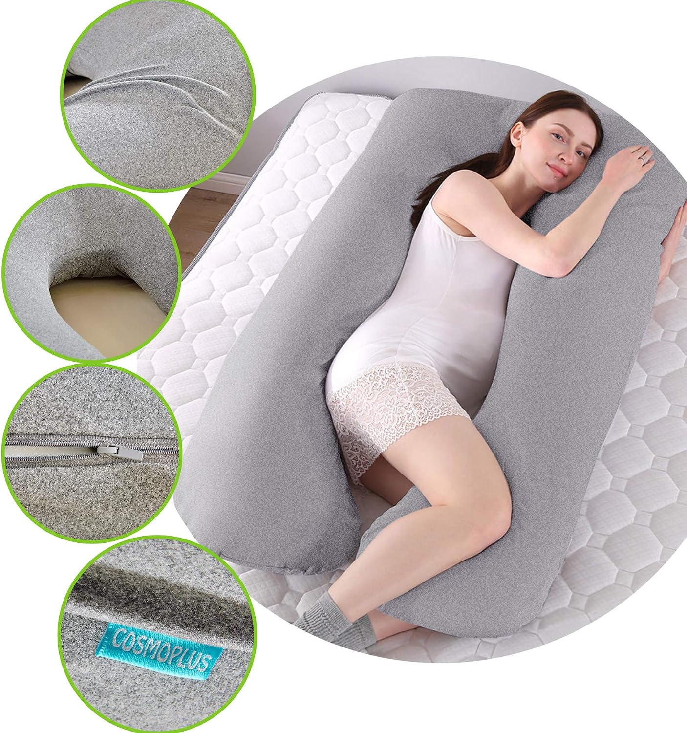 COSMOPLUS 𝐏𝐫𝐞𝐠𝐧𝐚𝐧𝐜𝐲 𝐏𝐢𝐥𝐥𝐨𝐰 𝐂𝐨𝐯𝐞𝐫 U Shaped Full Body Pillow Case 𝐂𝐨𝐯𝐞𝐫 for