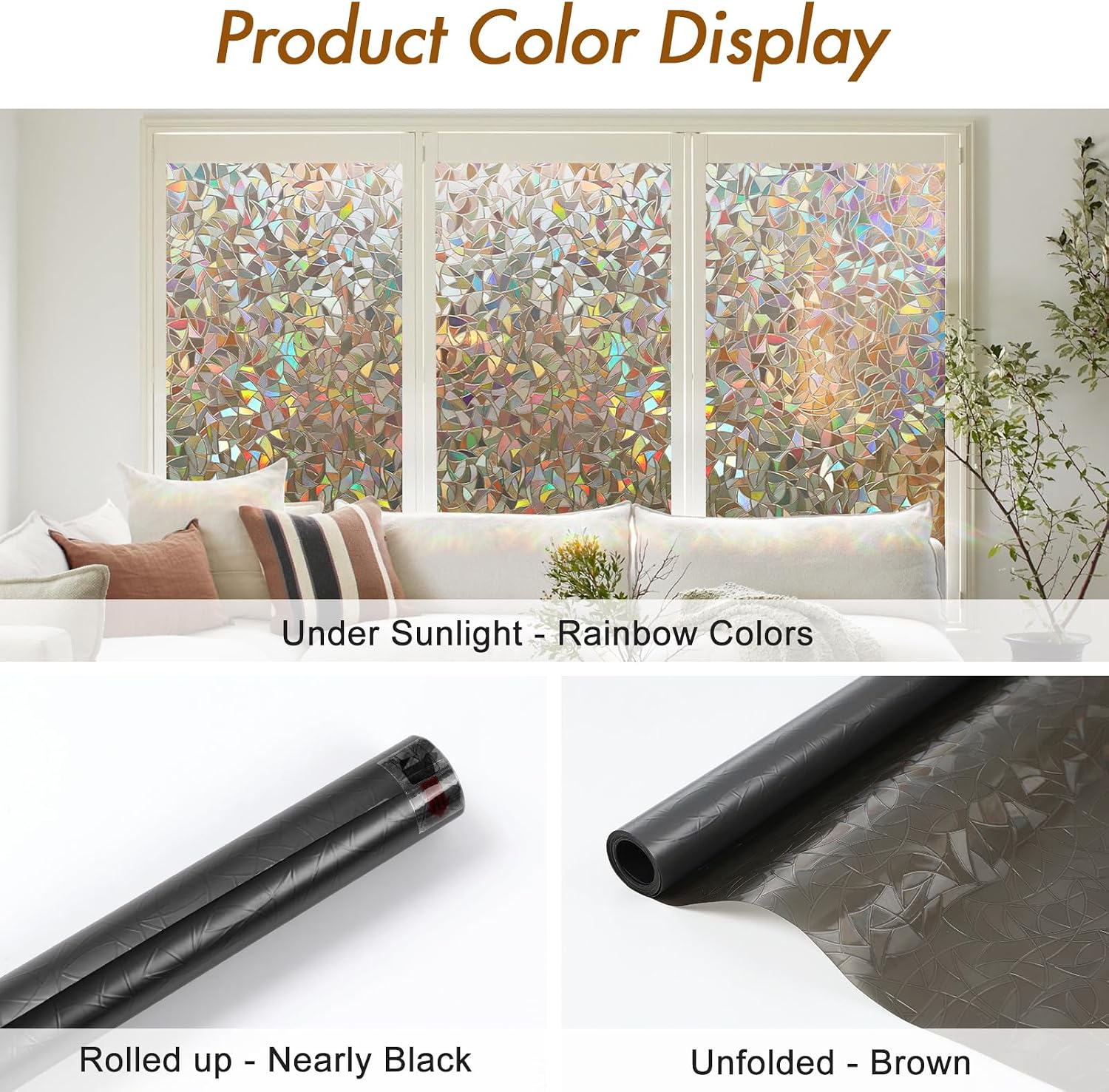 Haton Window Privacy Film, Stained Glass Rainbow Film, 17.5" x 78.7"