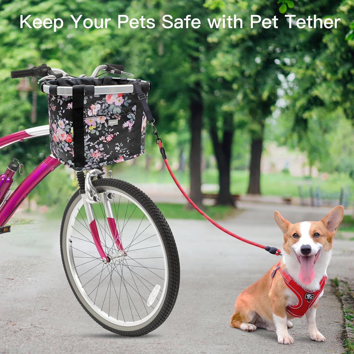 RAYMACE Bicycle Basket Dog Bike Handlebar Basket Front,Folding Detachable Quick Release Easy Install,Cycling Picnic Bag