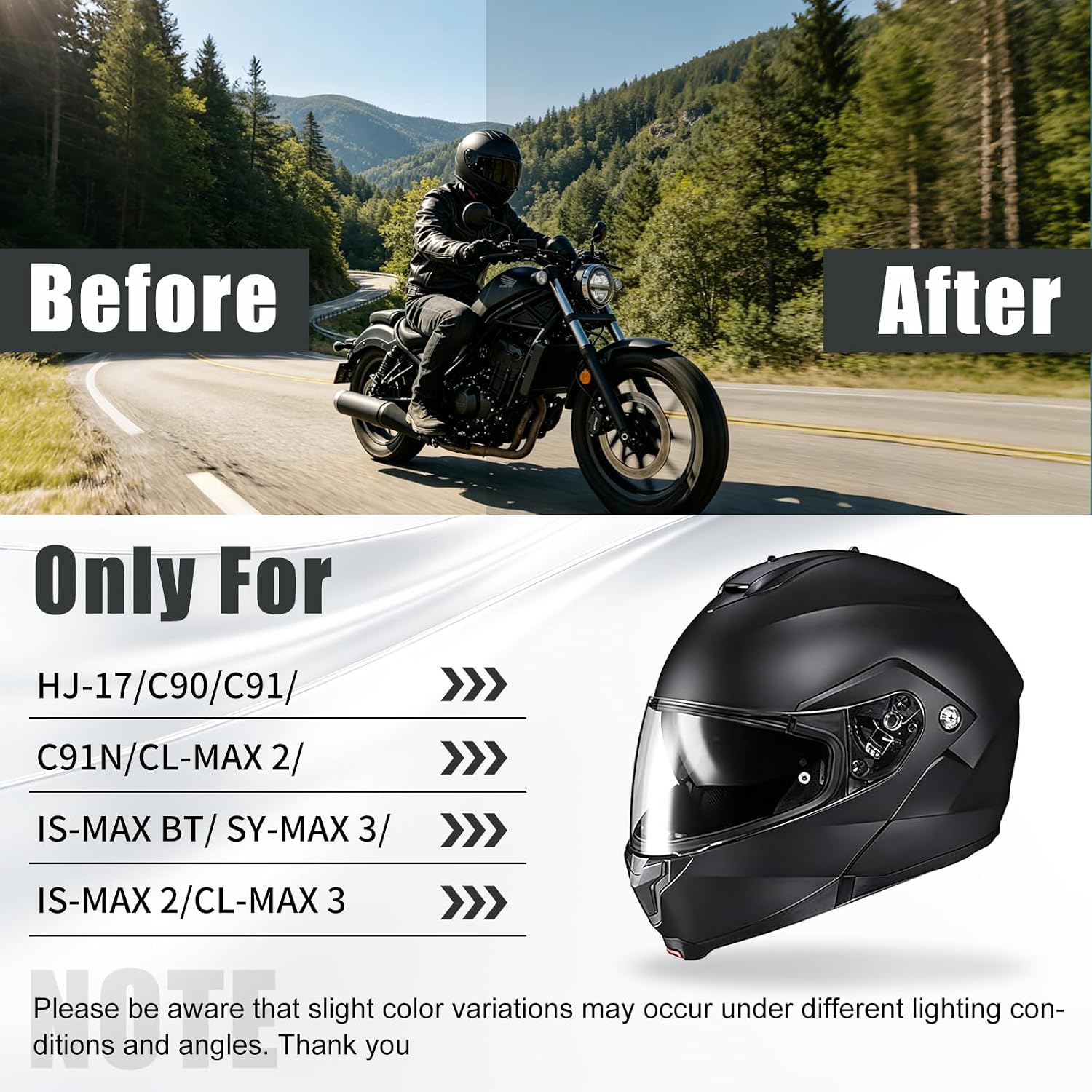 VCOROS C91 Helmet Shield for HJ-17 C90 C91N CL-MAX 2 IS-MAX BT SY-MAX 3 | UV400 Protection,Tinted Face Shield for HJ-17 C90 C91N CL-MAX 2 IS-MAX BT SY-MAX 3 IS-MAX 2 CL-MAX 3 Visor Replacement