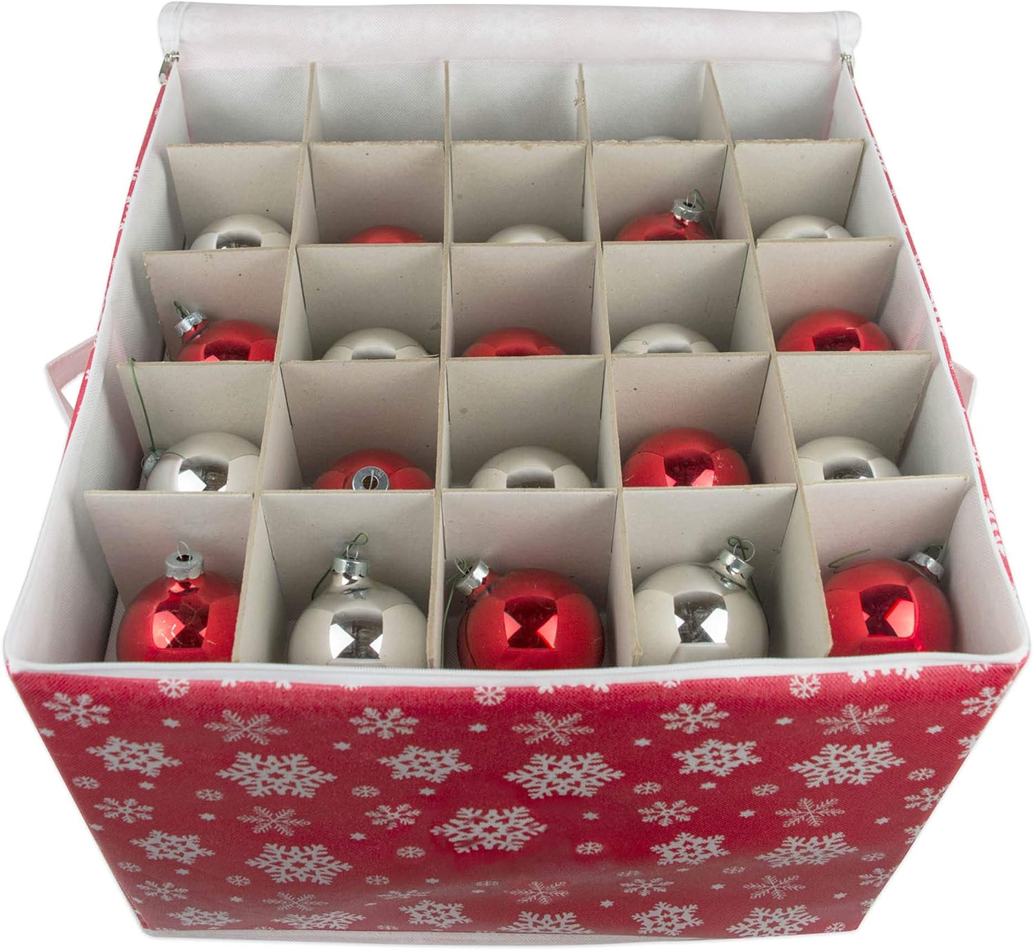 DII Christmas Storage Containers Collection Zippered with Dividers, Ornament; Large, 16x16x13, Snowflakes