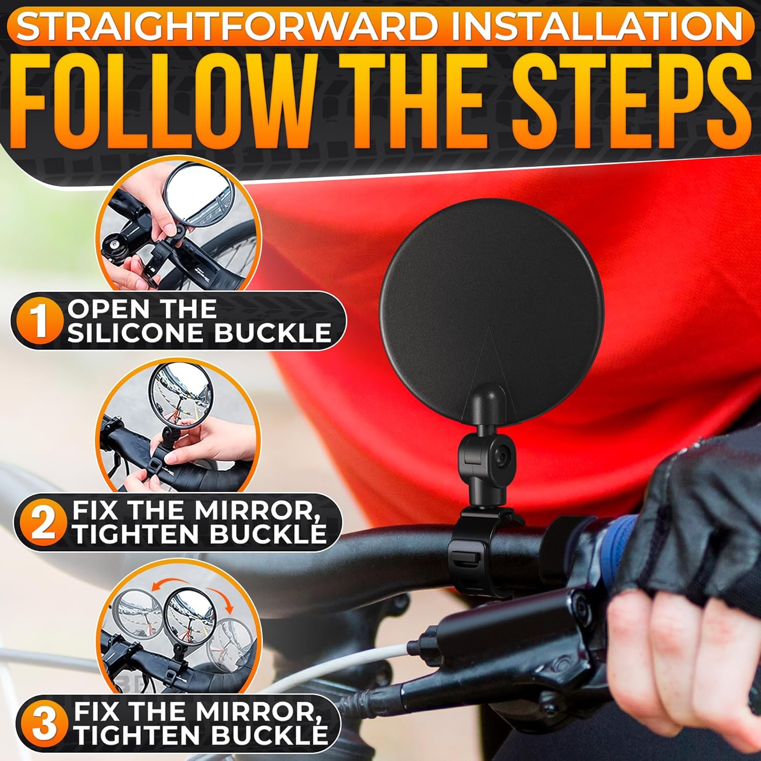 2 Pcs Bike Mirror Handlebar Mount, Convex and 360° Adjustable View