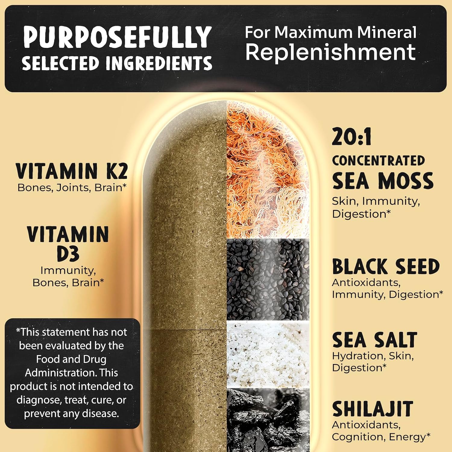 MAJU 4-in-1 Organic Sea Moss Capsules, Wild Chondrus Crispus, Seamoss w/Bladderwrack + Burdock Root, Stronger Than Gel, Irish