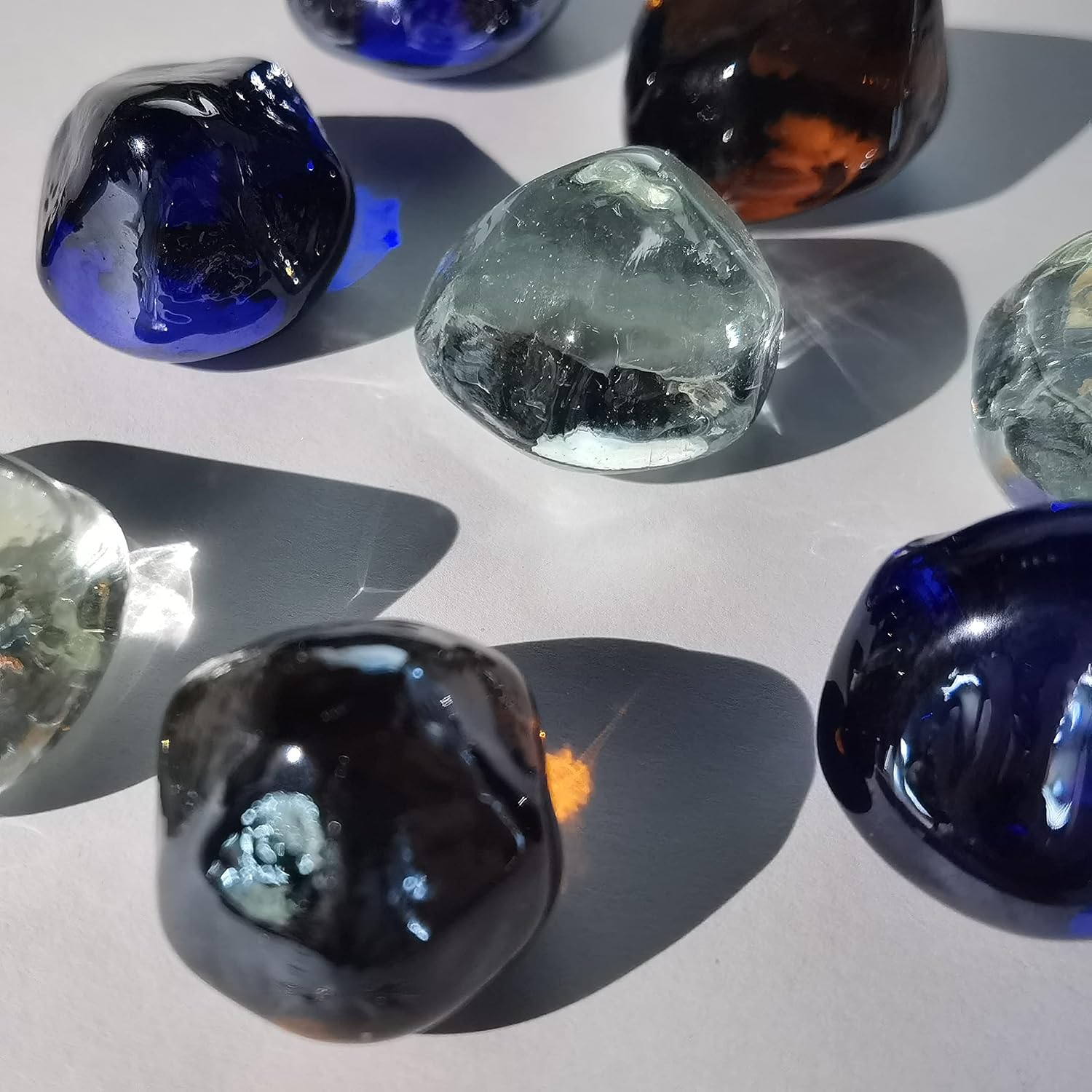 Fire Glass Diamond 1 Inch Fire Pit Glass Rocks for Propane or Gas Fire Pit （10 Pounds Margarita Azura Blue ） Gift Package