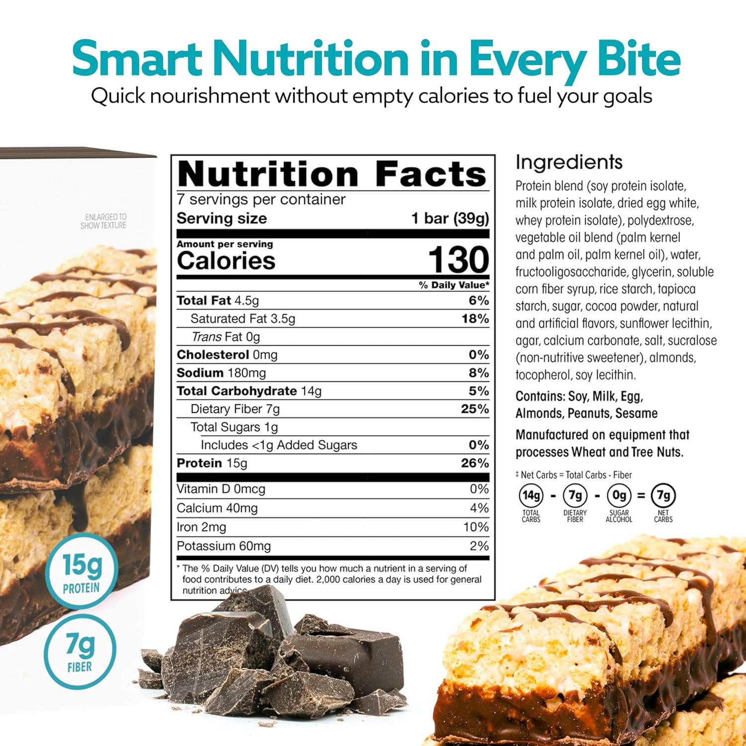 Wonderslim High Fiber Protein Bars, Low Calorie Snack – Fluffy Nutter, 7ct | 15g Protein, 7g Fiber – Gluten-Free, Low Sugar, Protein Snack Bars for Hunger & Craving Control, Weight Management Support