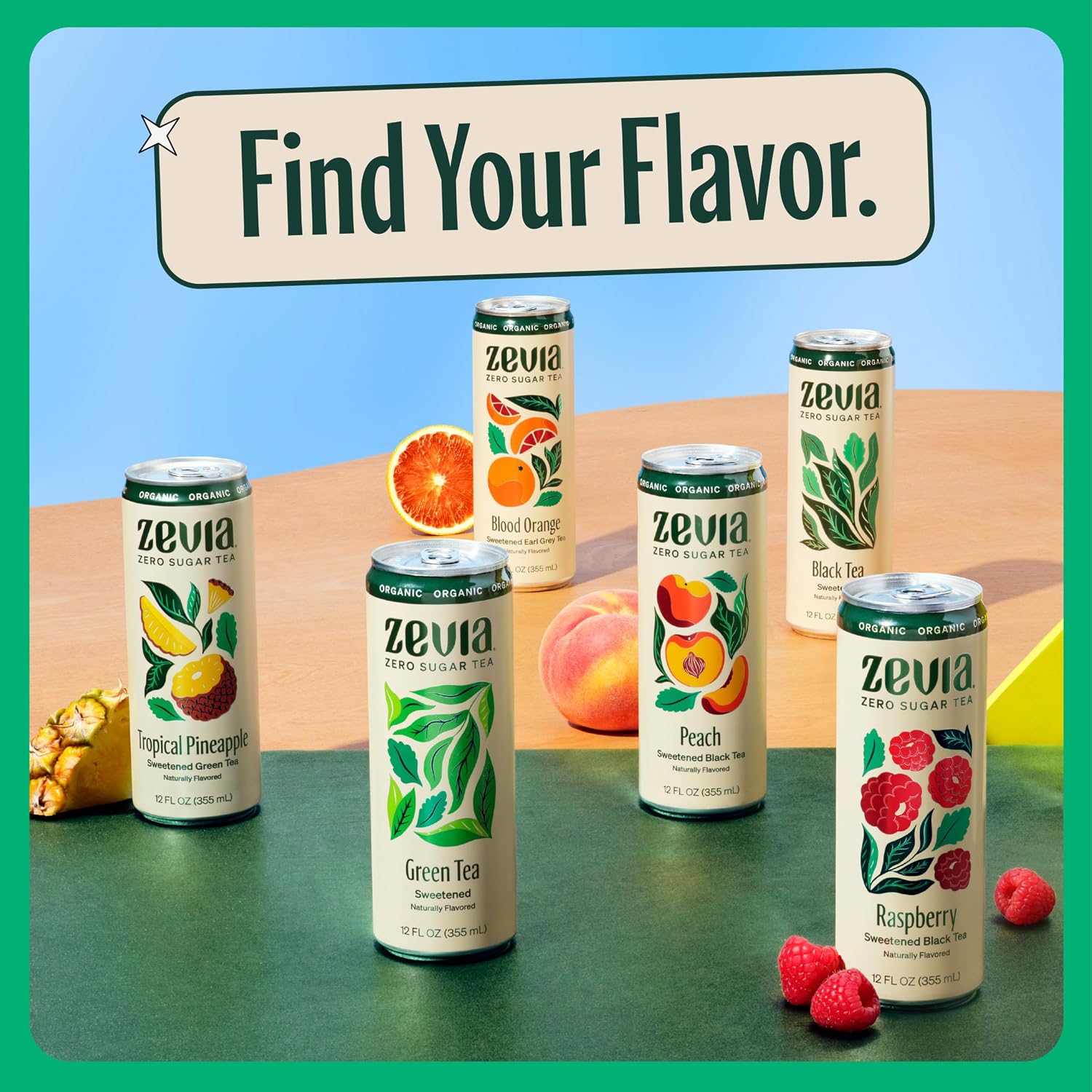 Zevia Zero Sugar Tea, Hibiscus Tea with Passionfruit Caffeine Free, 12 oz Cans (12-Pack) – Naturally Sweetened, Zero Calorie Sugar Free - Non-GMO Project Verified, Gluten-Free, Vegan
