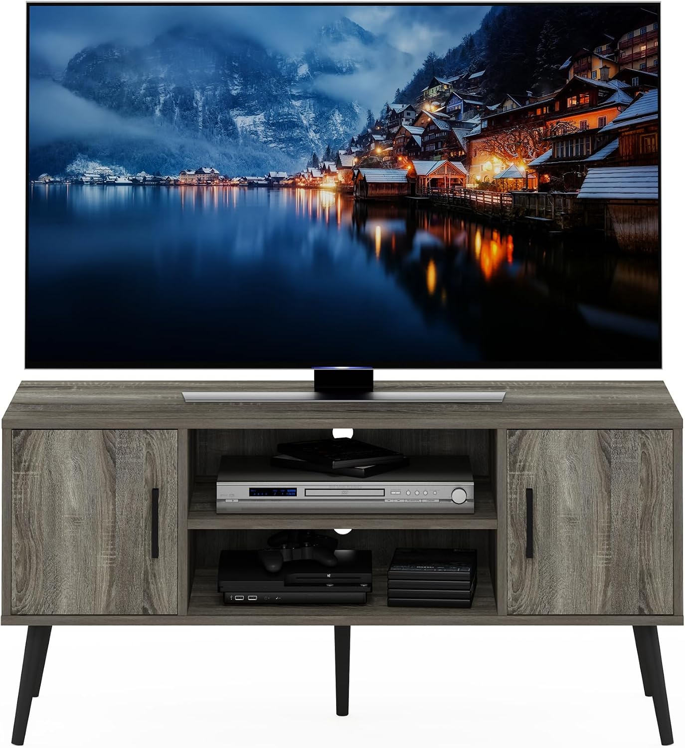 Furinno Fowler Multipurpose TV Stand Bookshelves, French Oak Grey