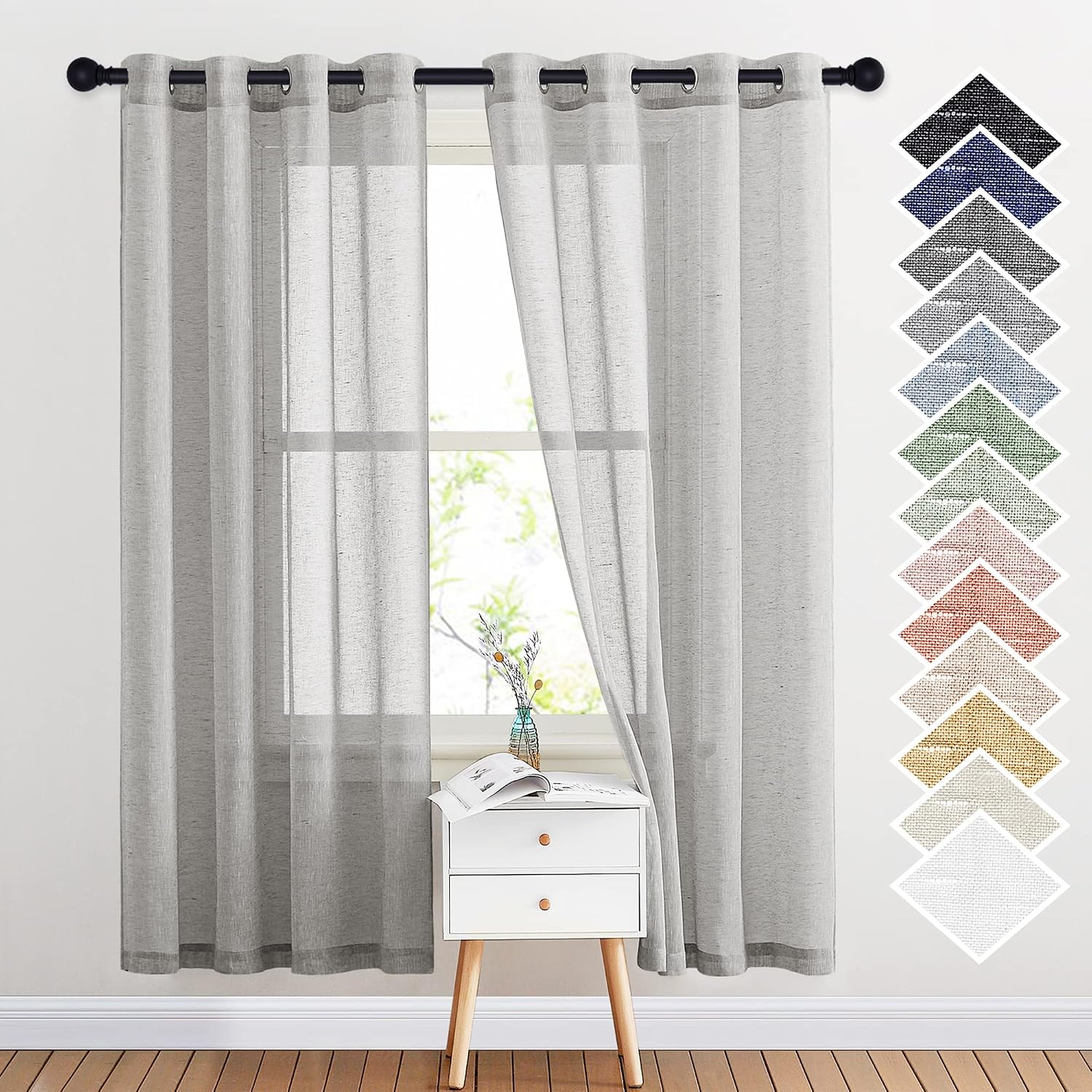 NICETOWN Linen Curtains Semi Sheer Bedroom Window Curtains