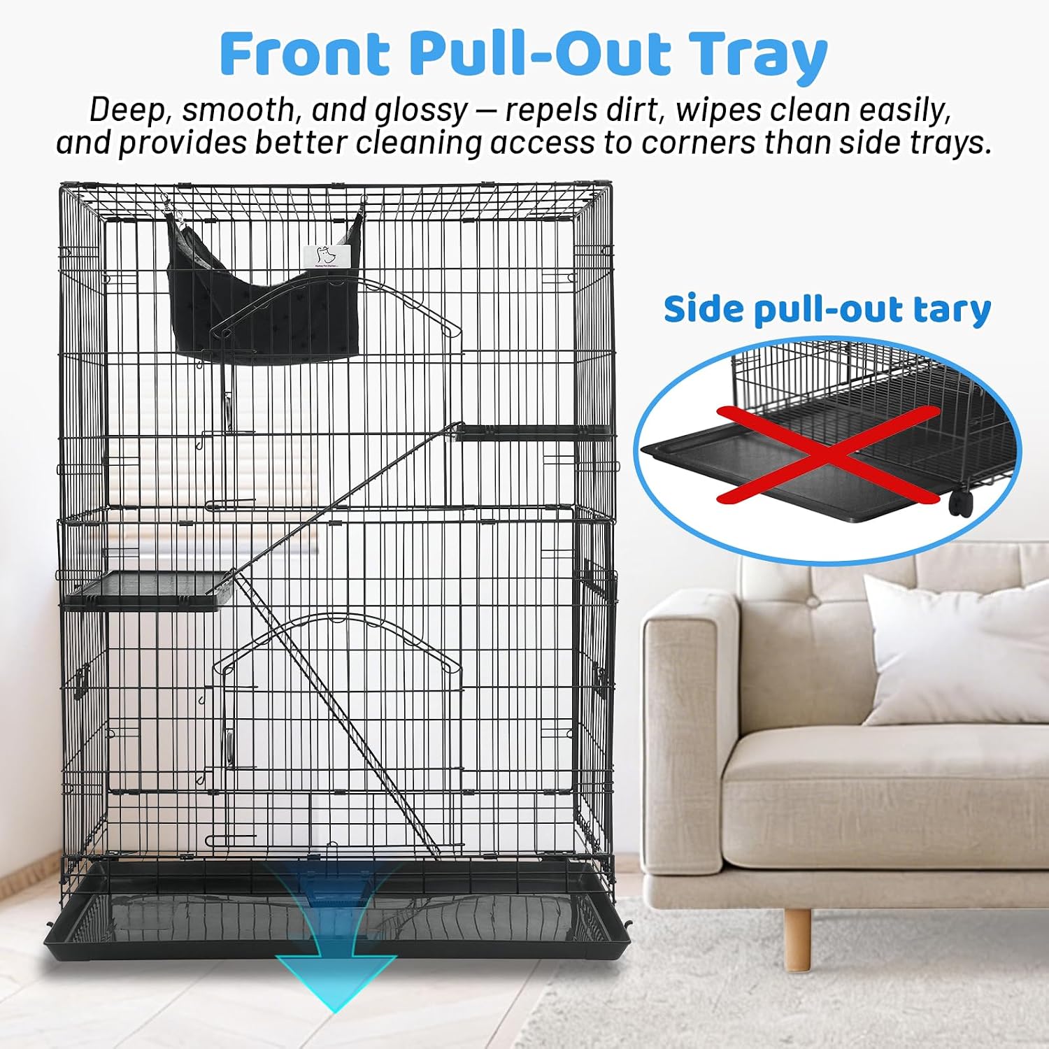 Homey Pet 51 Inch Cat Cages Indoor w/Side Door, Paw-Safe Plastic Platform