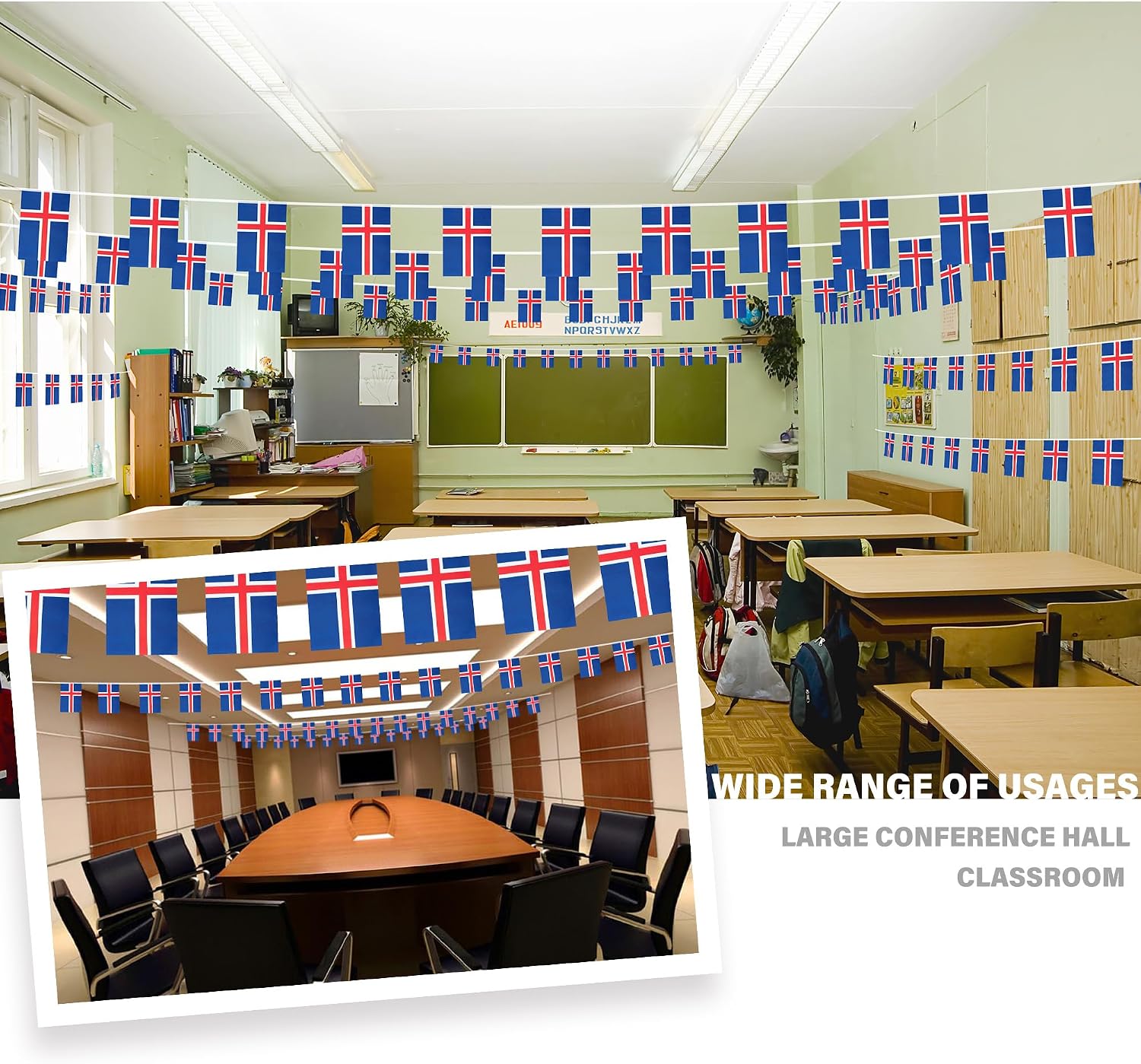 Nicaragua String Flag Pennant Banner, Small Mini Nicaraguan Flags Bunting Banner, National Country Decoration for School, Party, Sports Events, Patriotic Festival, 33 Feet 30 Flags