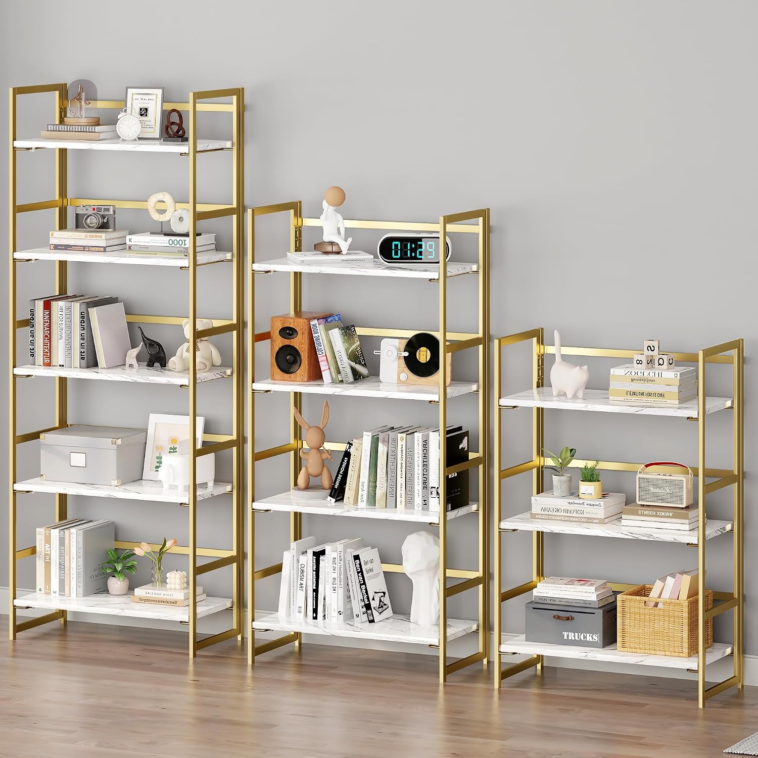 Vintage Multifunctional Folding Bookshelf, No-Assembly Plant Stand Storage Rack Shelves for Home Office (Fire, 5-Tier)