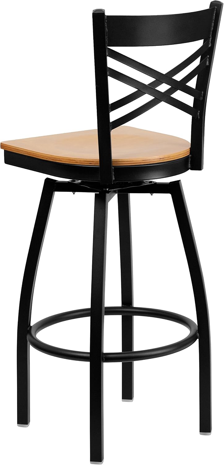 Flash Furniture Hercules Series "X" Back Metal Restaurant Barstool, Modern Upholstered Armless Bar Height Chair for Restaurants and Kitchens, Black | X Back Style, Vinyl Upholstery, Durable Construction, Commercial Use