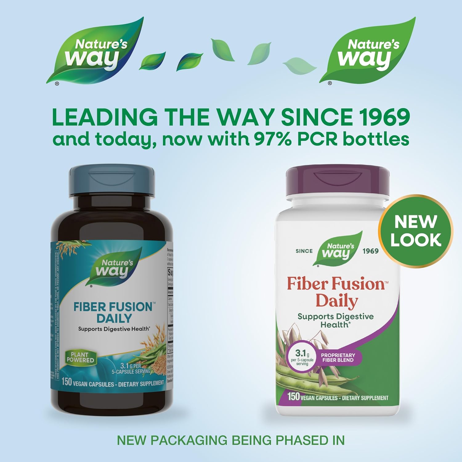 Nature's Way Fiber Fusion Daily Capsules, Digestive Health Support*, 150 ct | 3.1 g per Serving, Proprietary Fiber Blend, Psyllium Husk Capsules with Oat Bran, Guar Gum, Pectin, Vegan