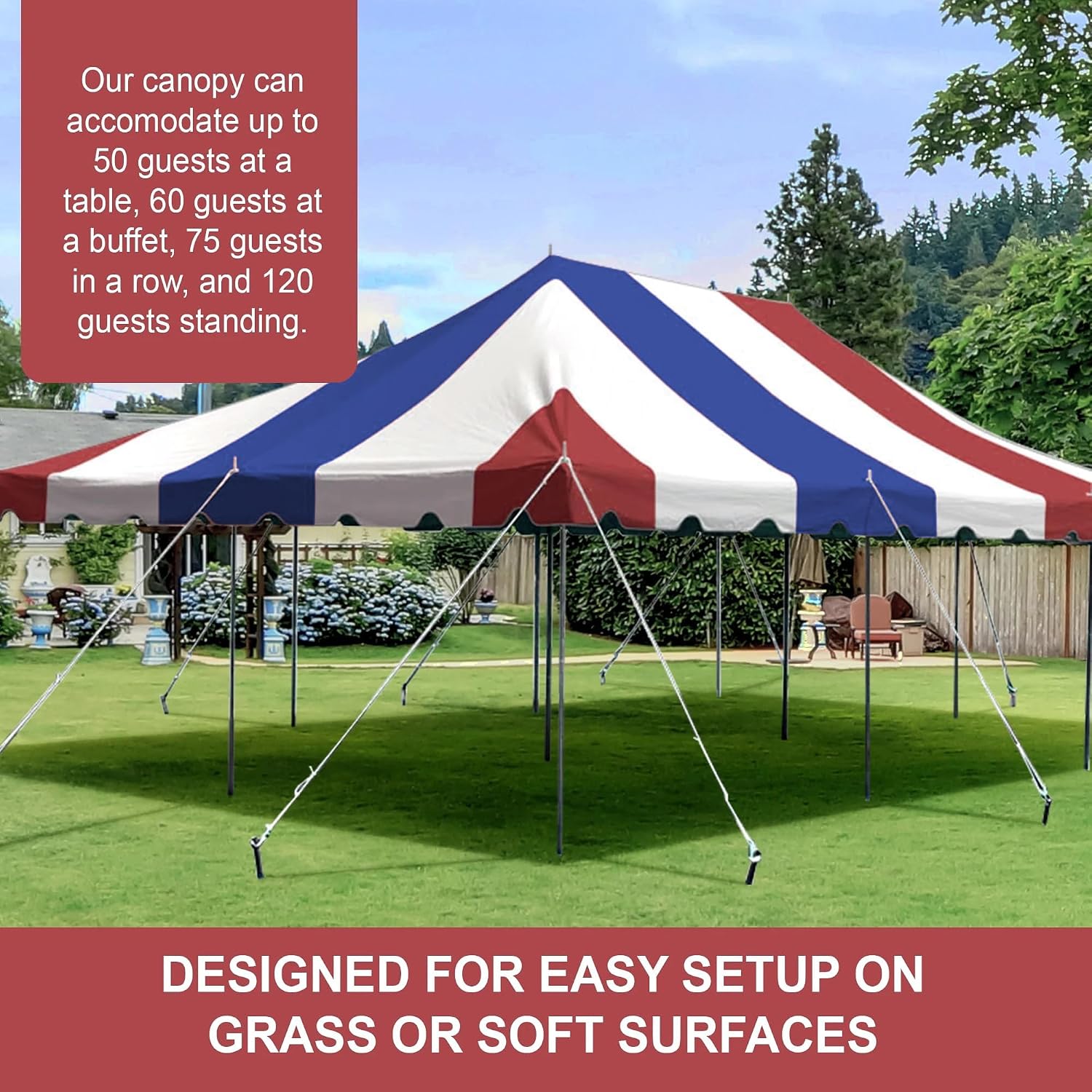 20’ x 20’ Weekender Canopy Pole Tent, Indoor and Outdoor Heavy Duty Easy Up, 80 Person Capacity Tent for Parties, Weddings, and Events, Commercial and Residential Use, PVC White Top | Easy Up Weekender Canopy Tent With 80 Person Capacity - Outdoor Canopi…