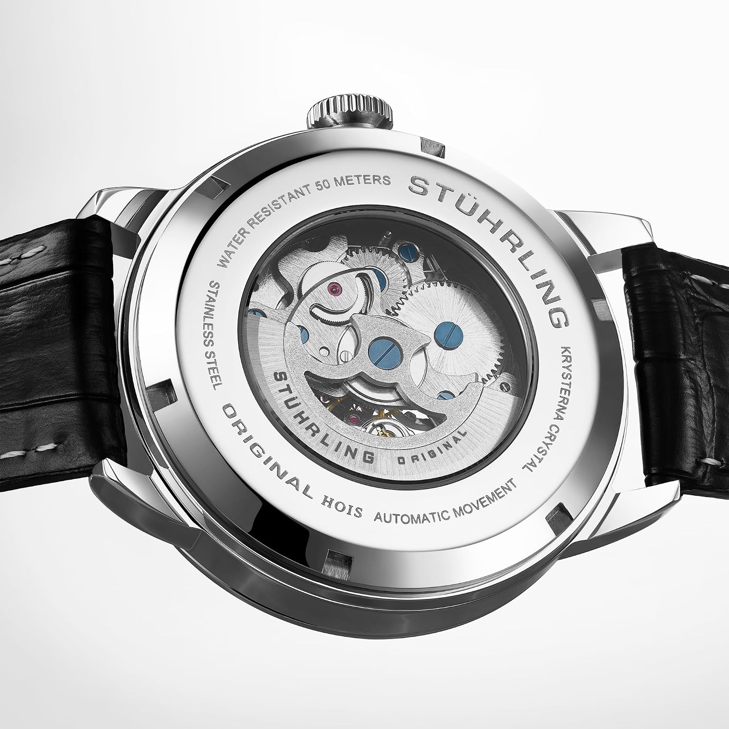 Stuhrling Original Mens Skeleton Automatic Dress Watch with Alligator Embossed Leather Strap Skeleton Dial