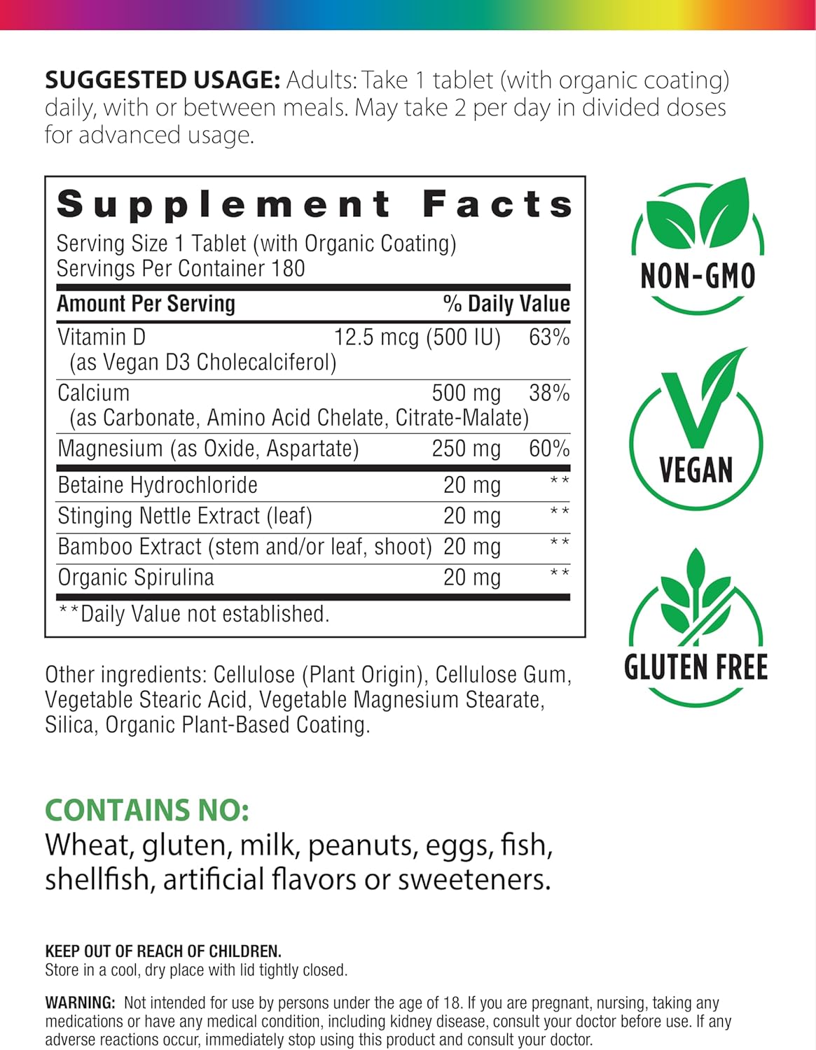 Rainbow Light Calcium Complex with Magnesium & Vitamin D3 + | 180 Tablets | Real Food Nutrients | Supports Bone Density & Muscle Health | Vegan