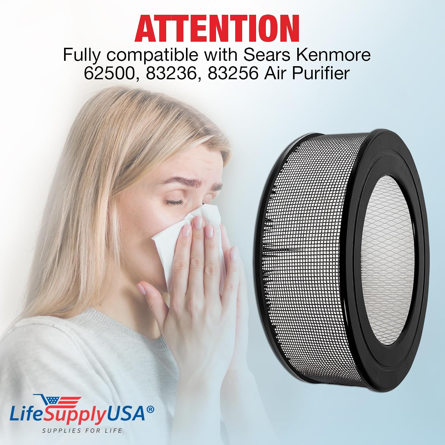 62500 True HEPA Filter Replacement Compatible with Sears Kenmore 83236, 83256 Air Purifier by LifeSupplyUSA