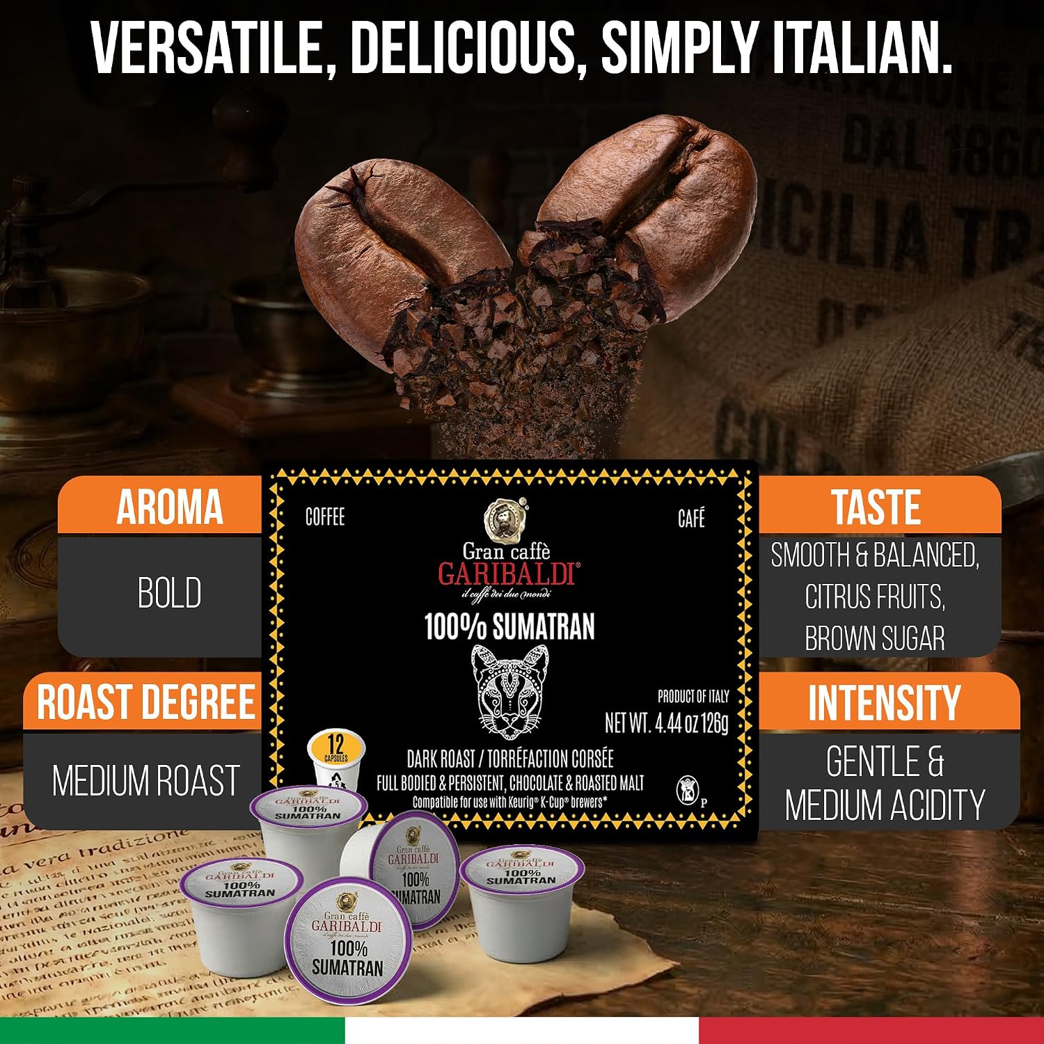Caffè Garibaldi Colombian Coffee Pods for Keurig K-Cup Brewers, 12 Count