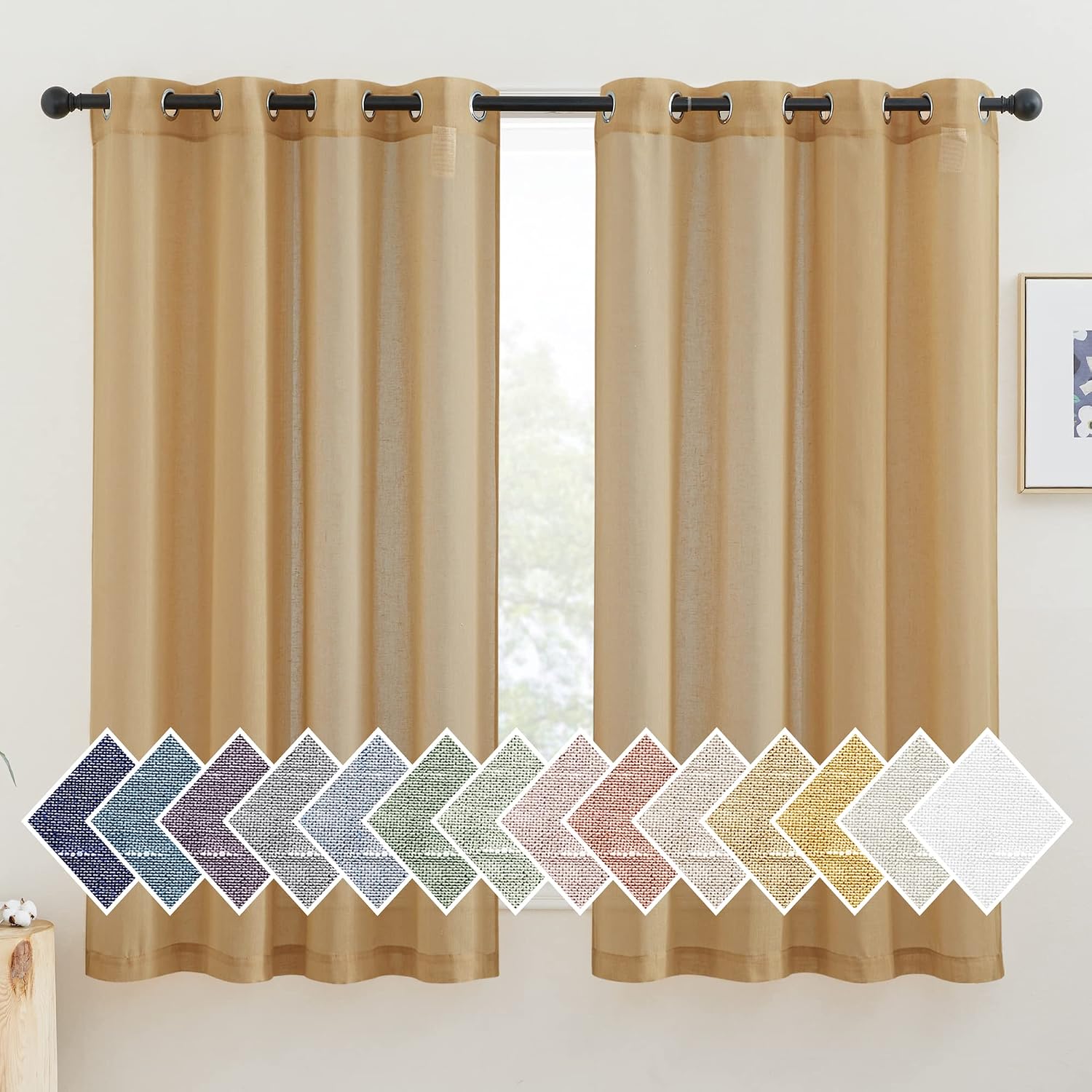 NICETOWN Linen Curtains Semi Sheer Bedroom Window Curtains