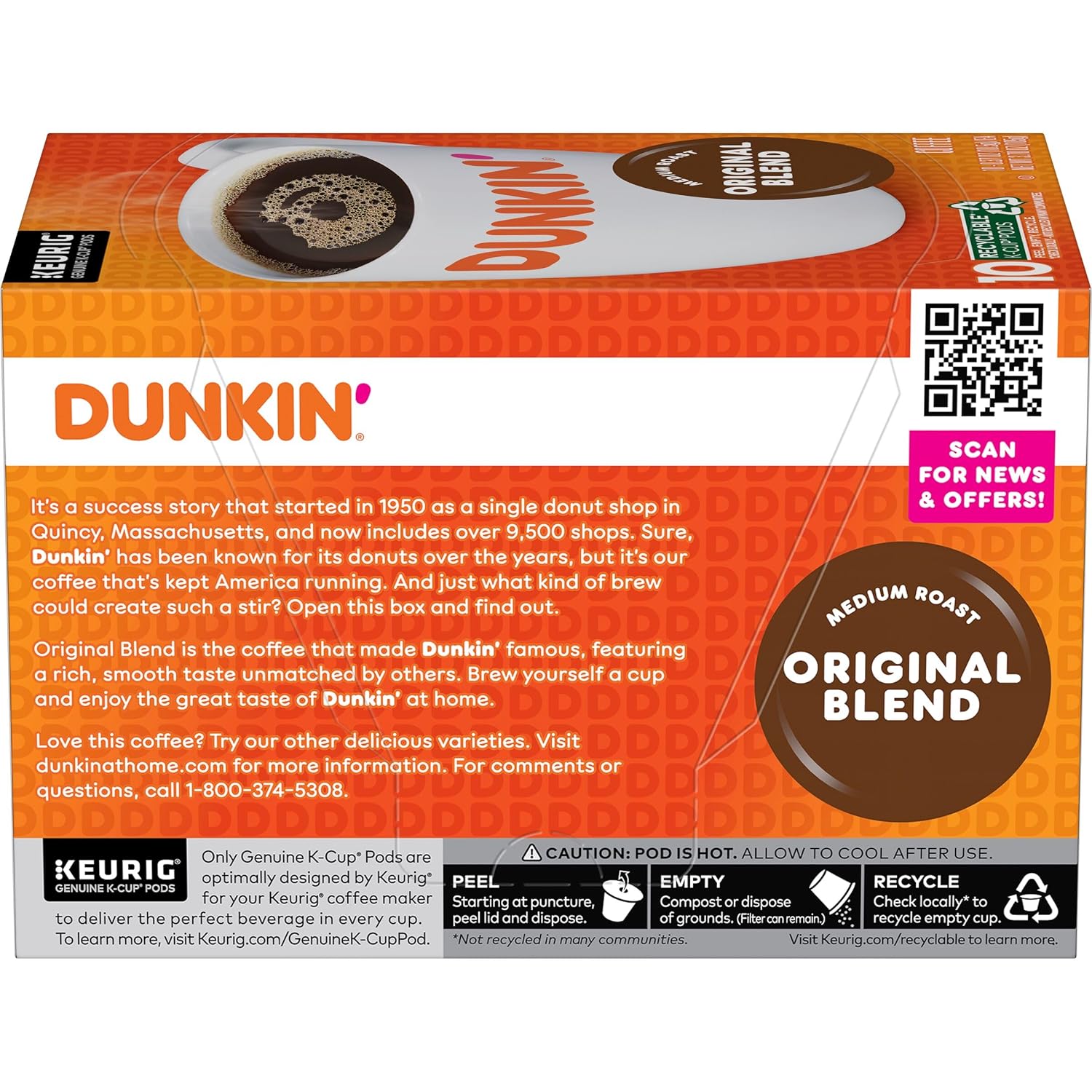 Dunkin’ Original Blend Medium Roast Coffee, Keurig K-Cup Pods, 10 Count Box