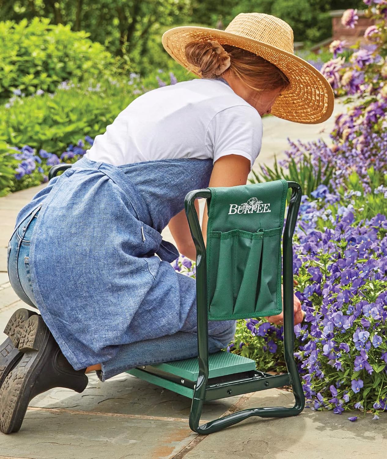 Burpee Multi-Function Garden Kneeler Seat with Padded Cushion and Detachable Tool Bag, Versatile Garden Stool with Foldable Frame
