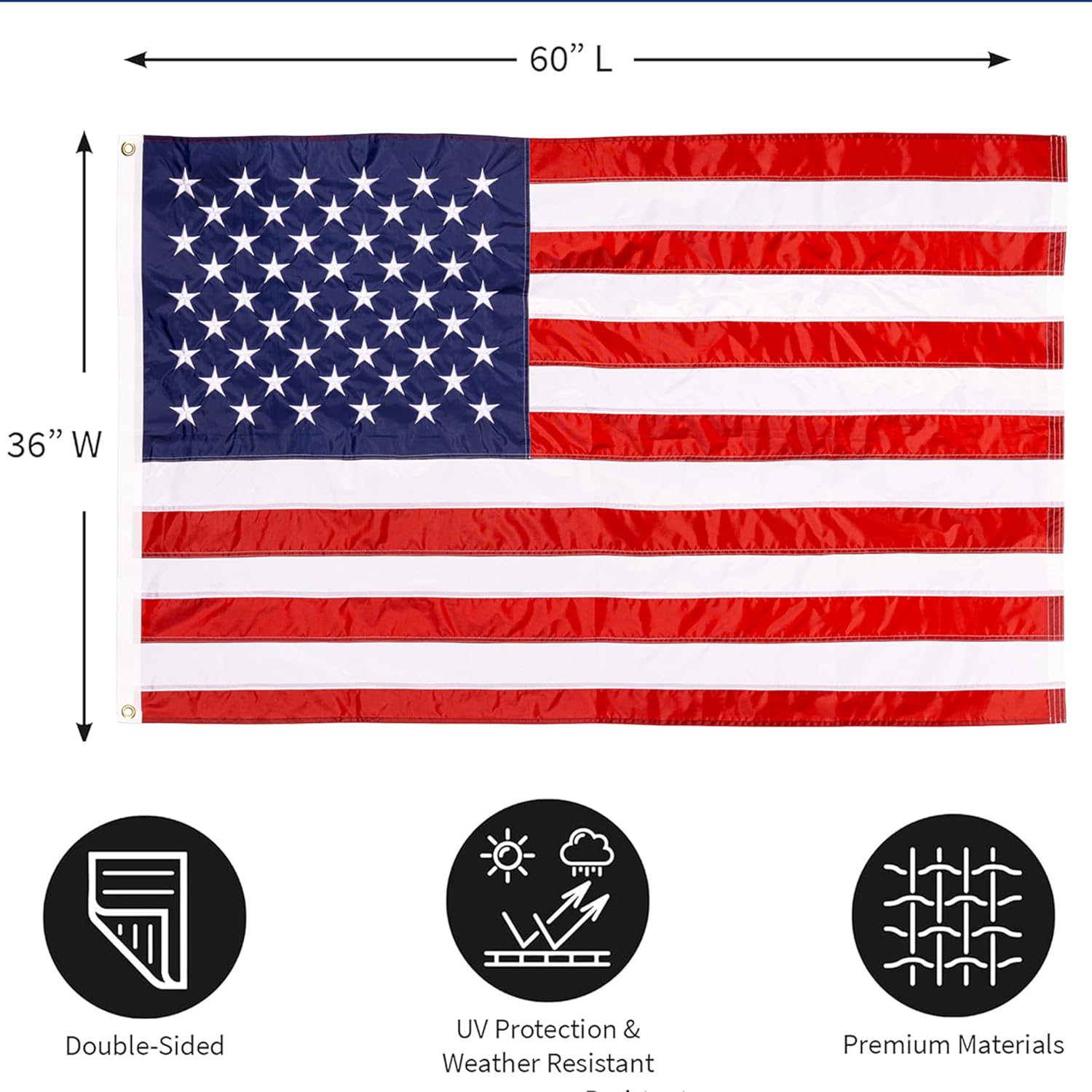 Evergreen American Flag 12x18 Double Sided | Patriotic House Flags For Outside Outdoor | Small American Flag Garden Size | Embroidered Stars and Stripes | USA Residential or Commercial