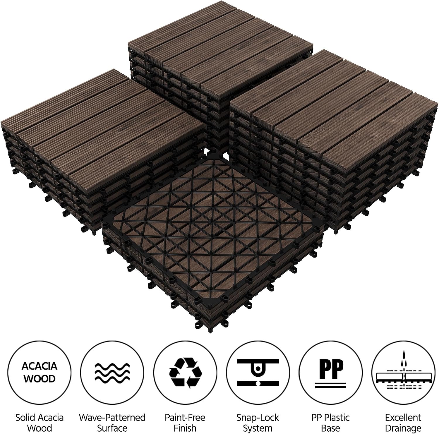 Topeakmart 27PCS Interlocking Deck Tiles 12x12 Patio Flooring, Brown