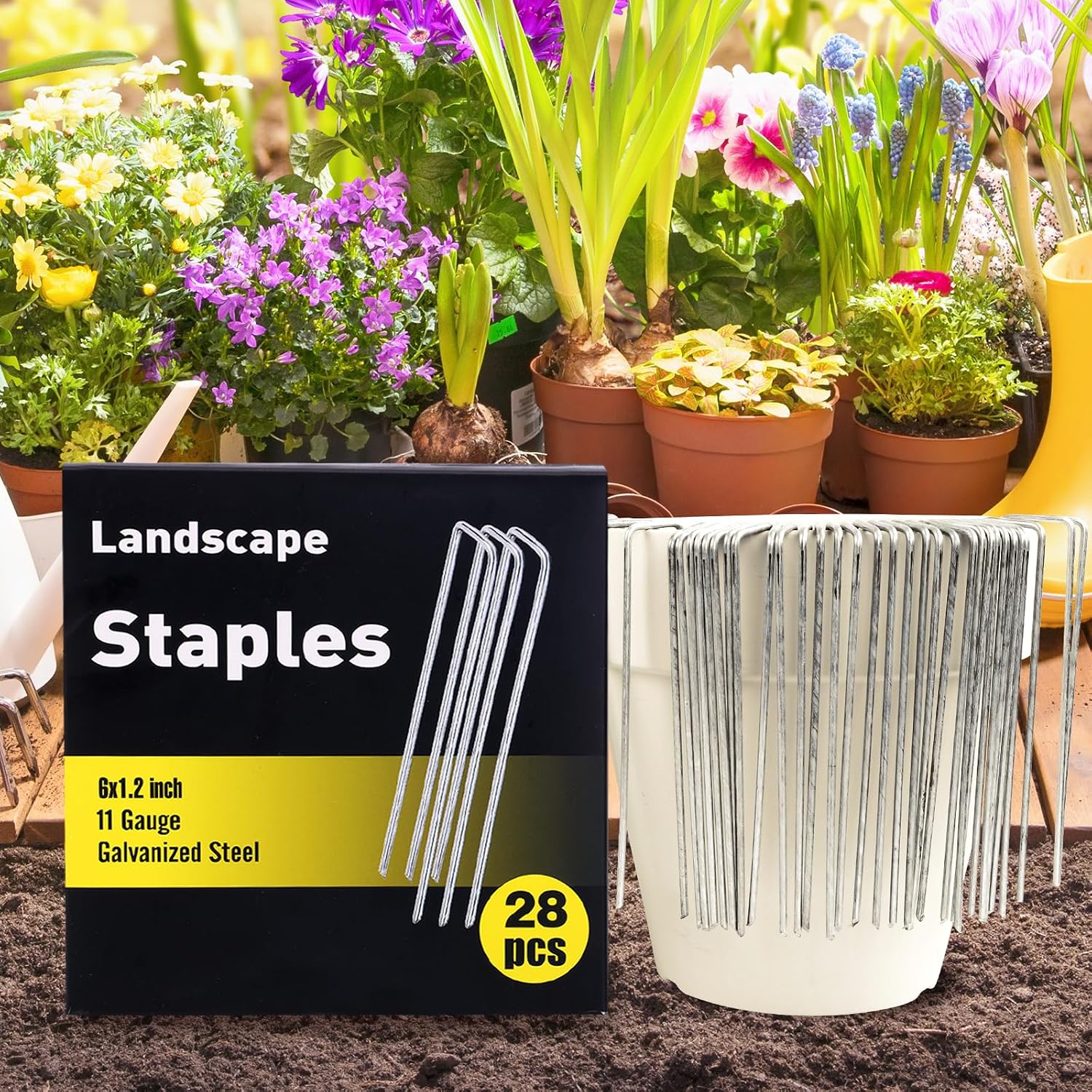 HongWay 240 Pack Landscape Staples 6 Inch, Galvanized Garden Stakes