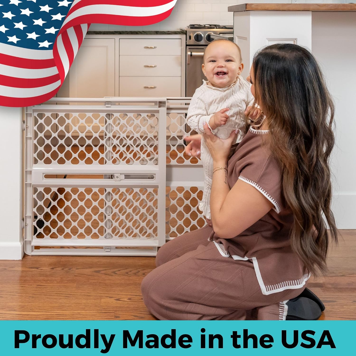 Toddleroo by North States - Supergate Ergo Baby Gate: Plastic Baby Gate for Stairs & Doorways - Adjustable Indoor Safety Gate - Made in USA - 26 to 42 Inches Wide - 26 Inches Tall - Ivory
