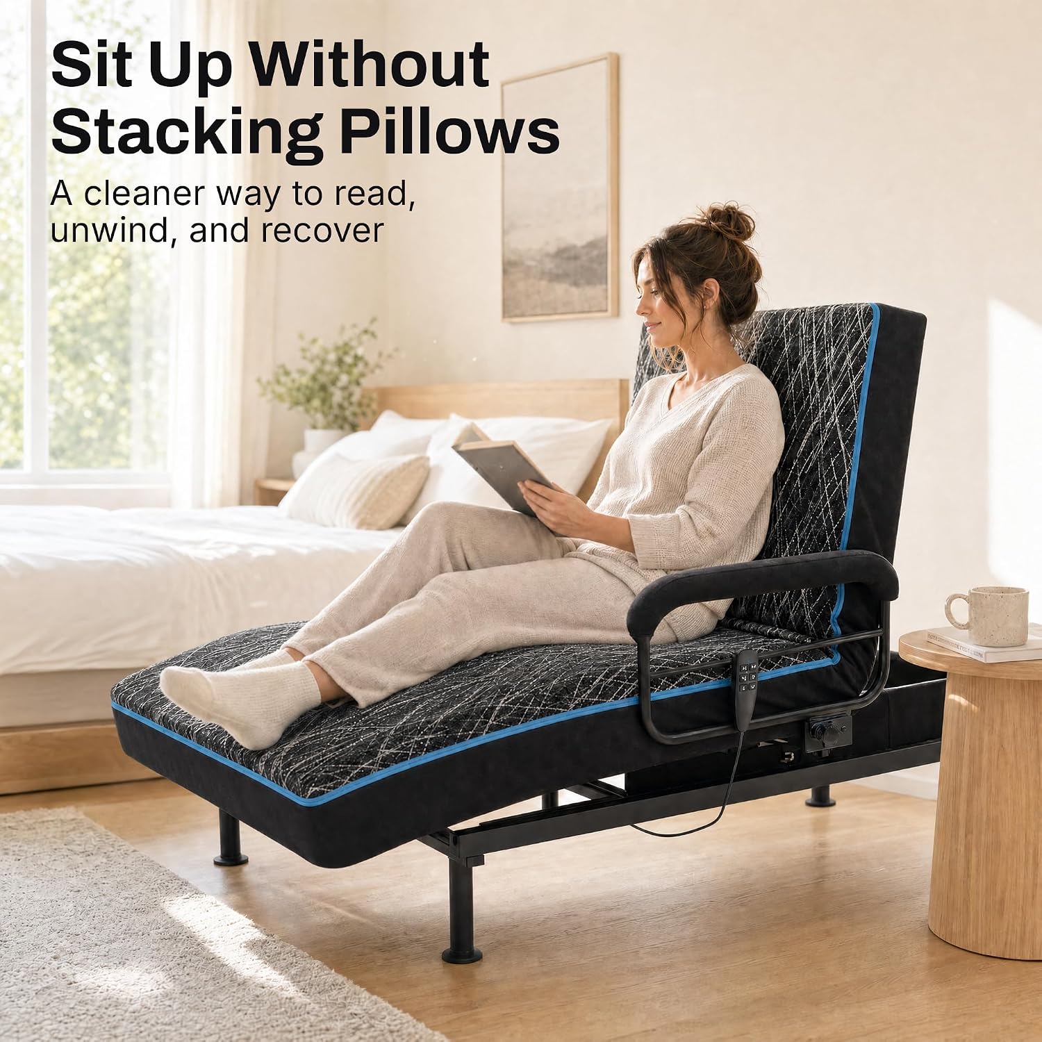 Smart Flex SmartLift SF1500 Twin XL Adjustable Bed Frame with Head Tilts | Electric metal frame, 600-lb. lift capacity, head and foot articulation. Motorized, Modern style, fits a Twin XL mattress.