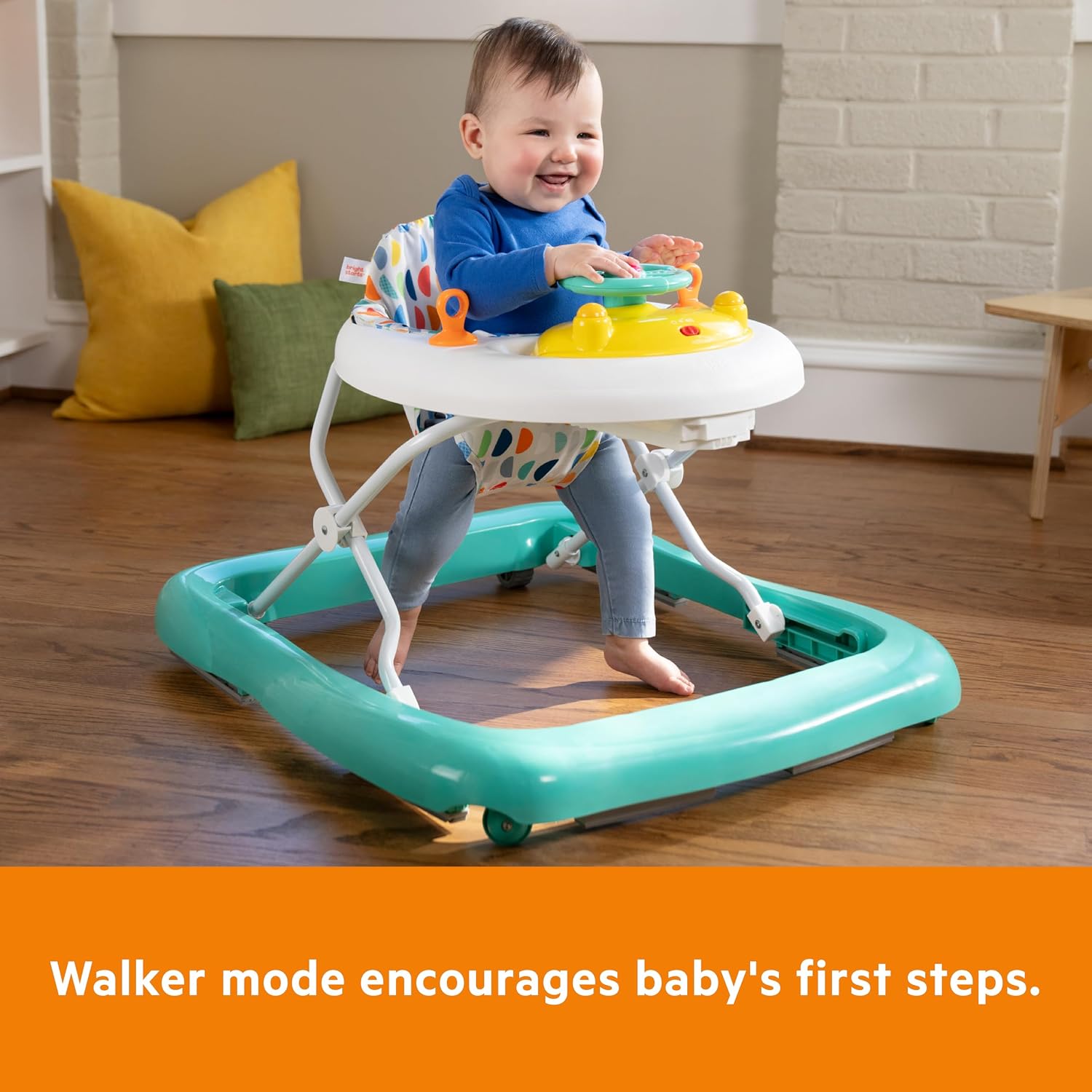 Bright Starts JuneBerry Walk-A-Bout Baby Walker and Entertainer, with Easy Fold Frame for Storage, Ages 6 Months +