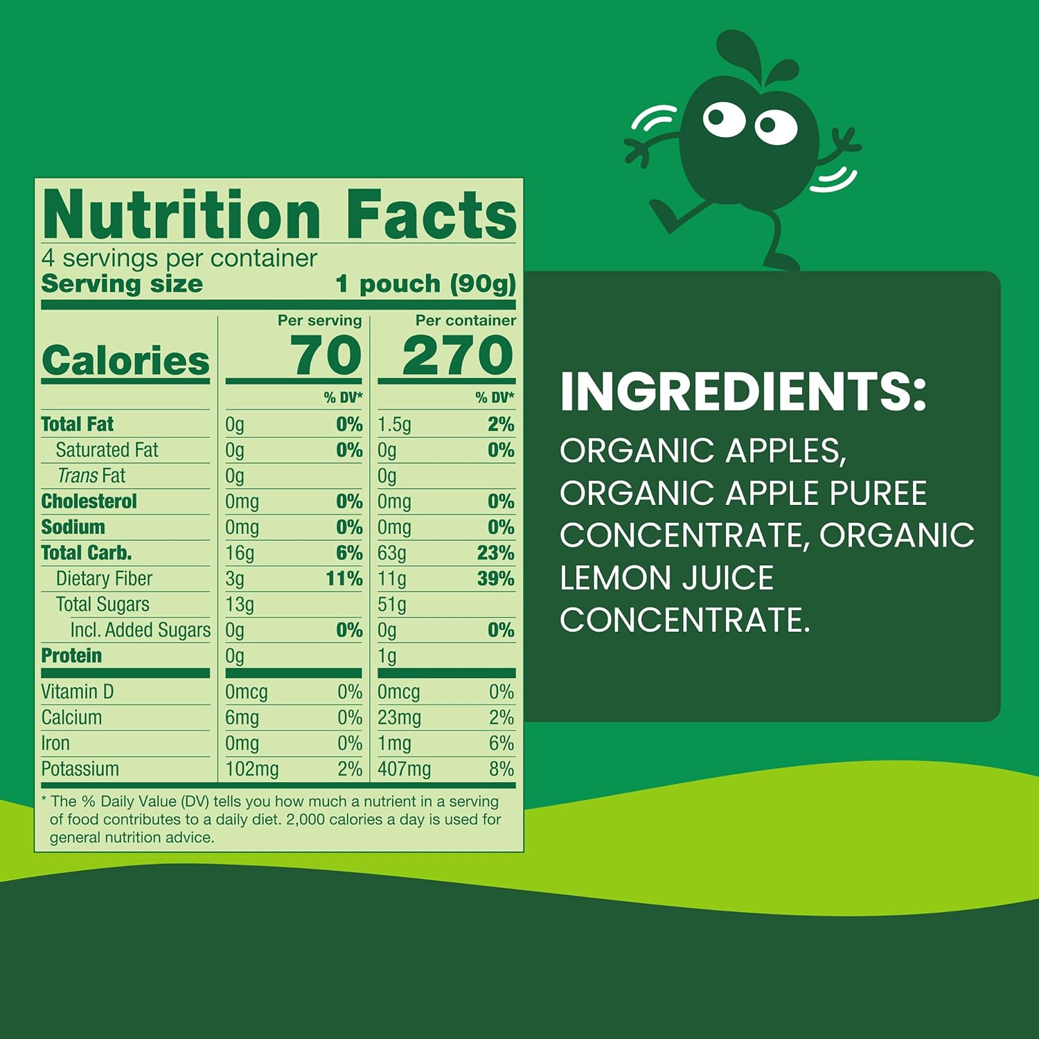 GoGo squeeZ No Sugar Added Organic Applesauce, Apple Apple, 4 Count | Kids on the go fruit snack made with applesauce & fruit puree; 3.2 oz pouches, gluten and nut free, recloseable cap, BPA-free