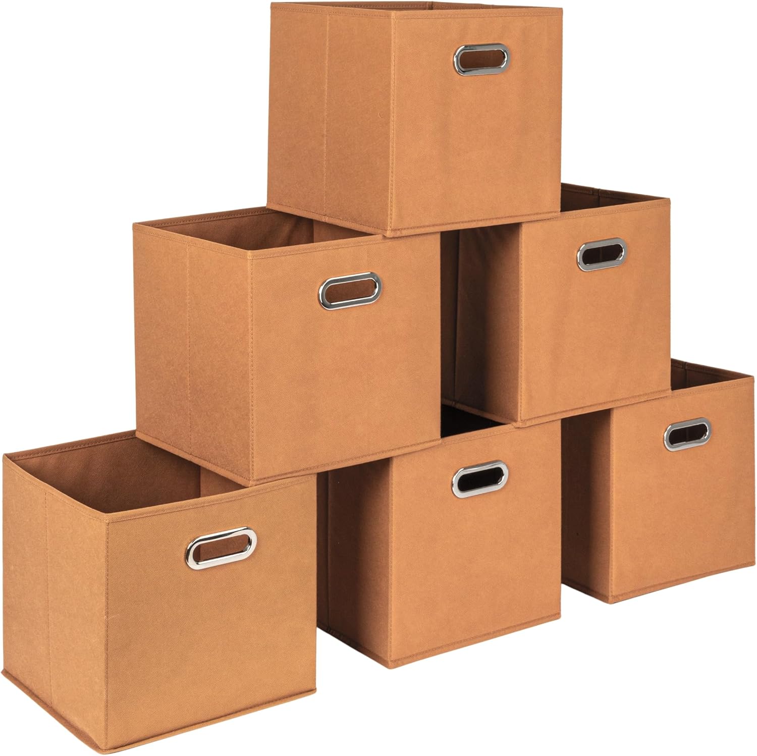 Household Essentials Fabric Storage Bins 6 Piece Set, Strong Poly-Woven Fabric, Sturdy Chipboard Sides, Grommet Front Handle, Stackable and Foldable, Classic Design, Navy