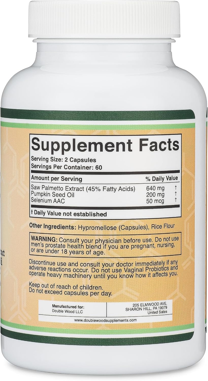 Prostate Support Saw Palmetto + Pumpkin Seed Oil, Fewer Night Trips, 120ct | Daily Prostate + Urinary Control Supplement, Saw Palmetto