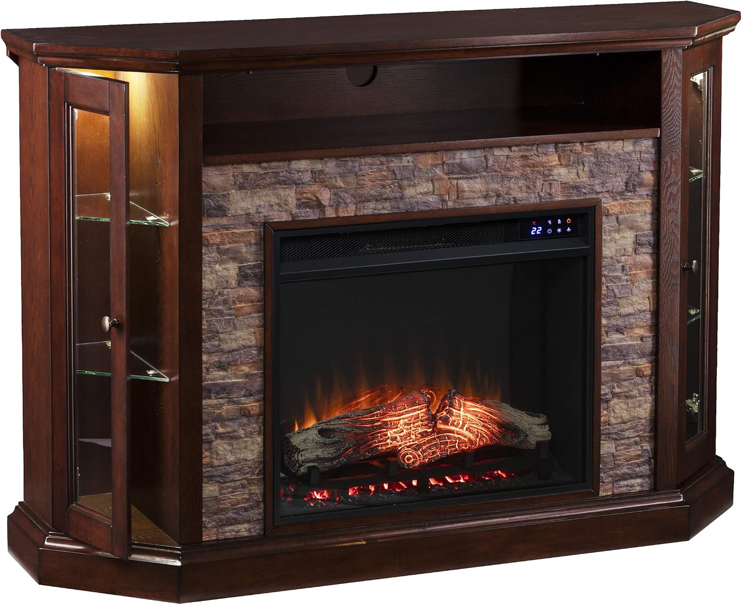 SEI Furniture - Redden Corner-Convertible Electric Fireplace with Touch Screen - Espresso - Transitional Design