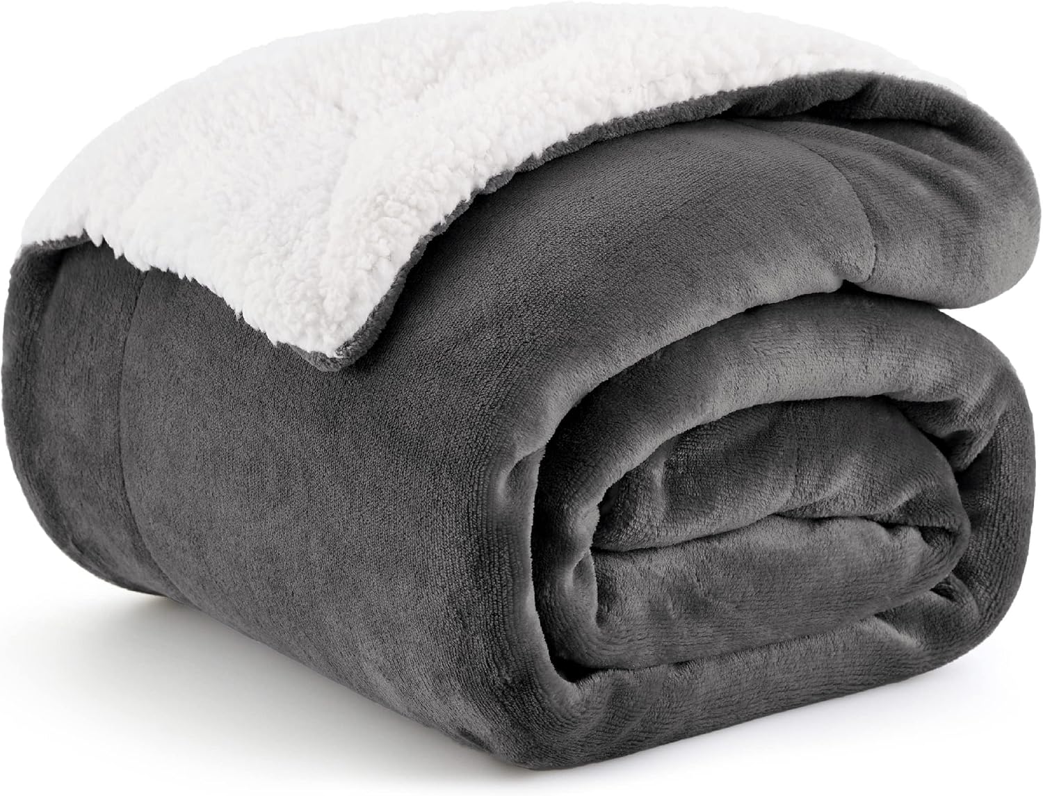 Bedsure GentleSoft Sherpa Fleece Throw Blanket for Couch, Non-Heated, Thick & Warm Cozy Blanket for Winter Fall, Soft Fuzzy Plush Throw Gifts for Women and Men, Grey, 50x60 Inches