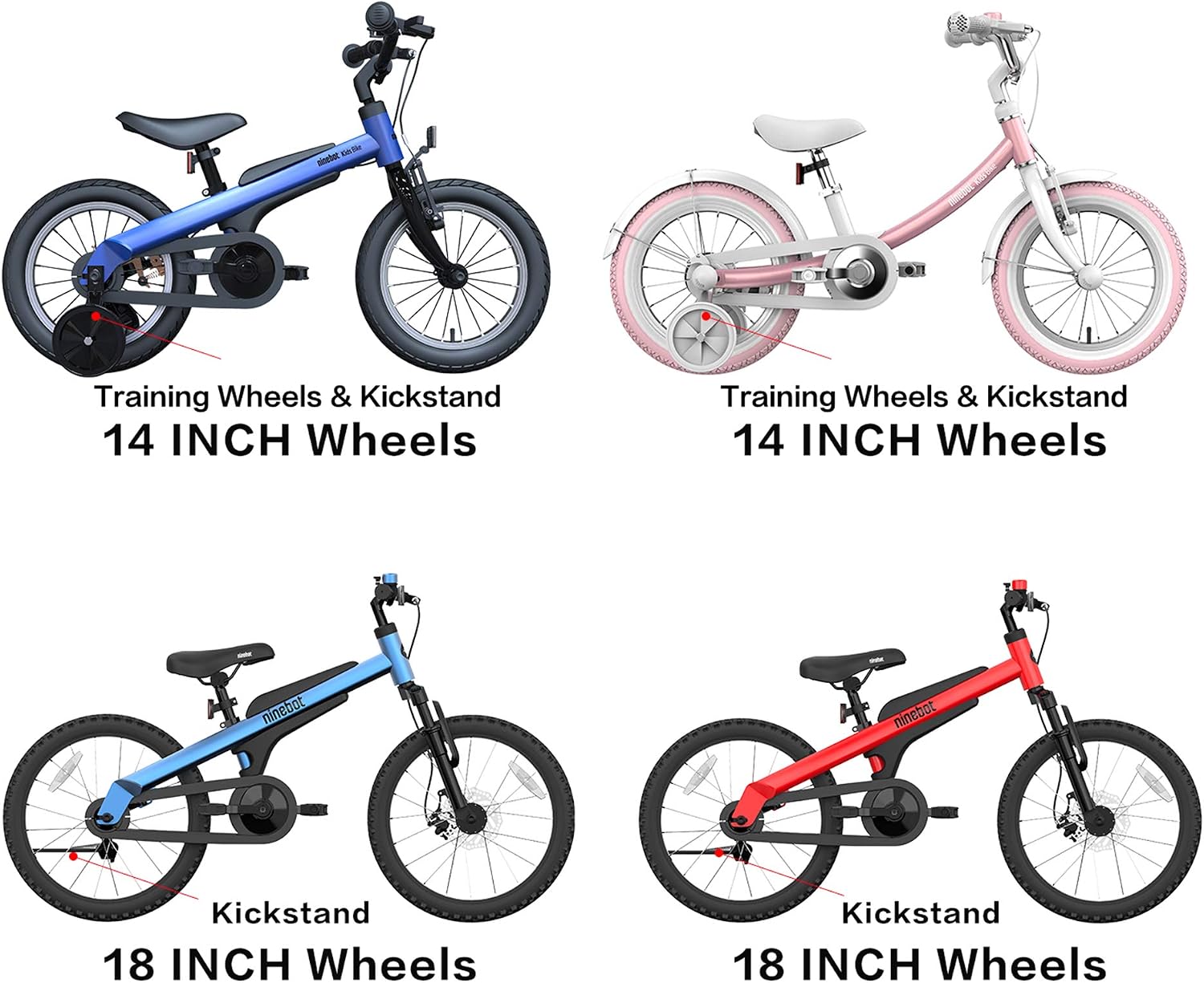 Segway Ninebot Kid’s Bike for Boys and Girls, 14 inch with Training Wheels, Pink