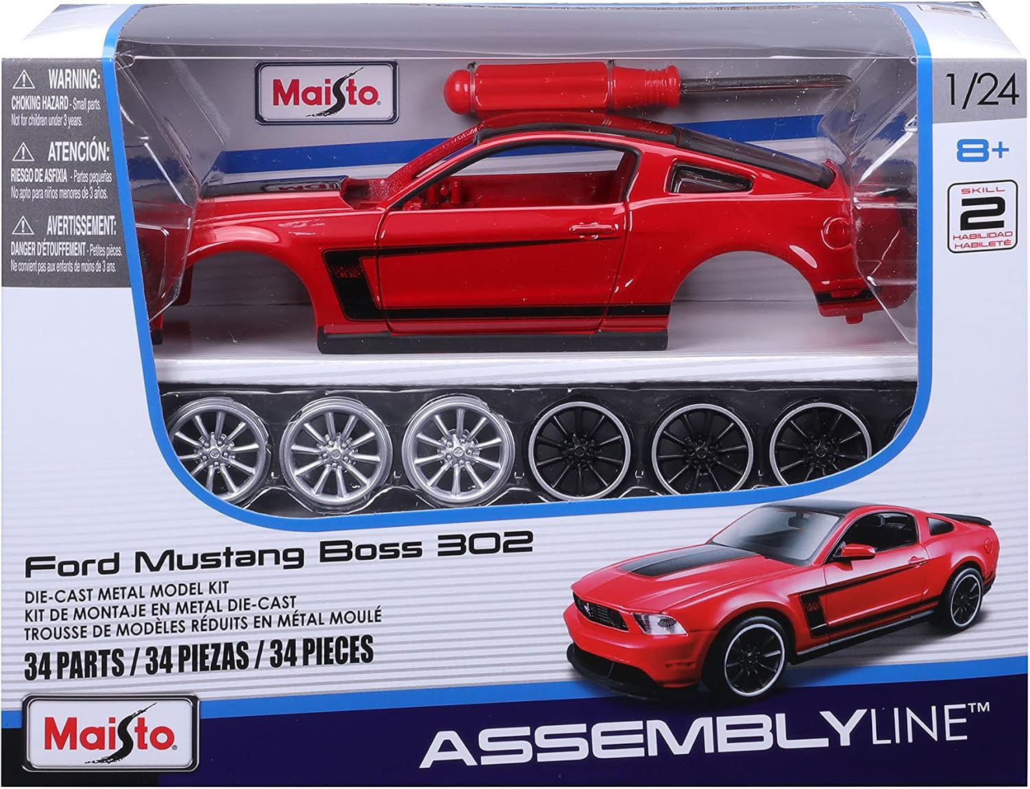 Maisto 1:24 Scale Assembly Line 2012 Ford Mustang Boss 302 Diecast Model Kit (Colors May Vary)