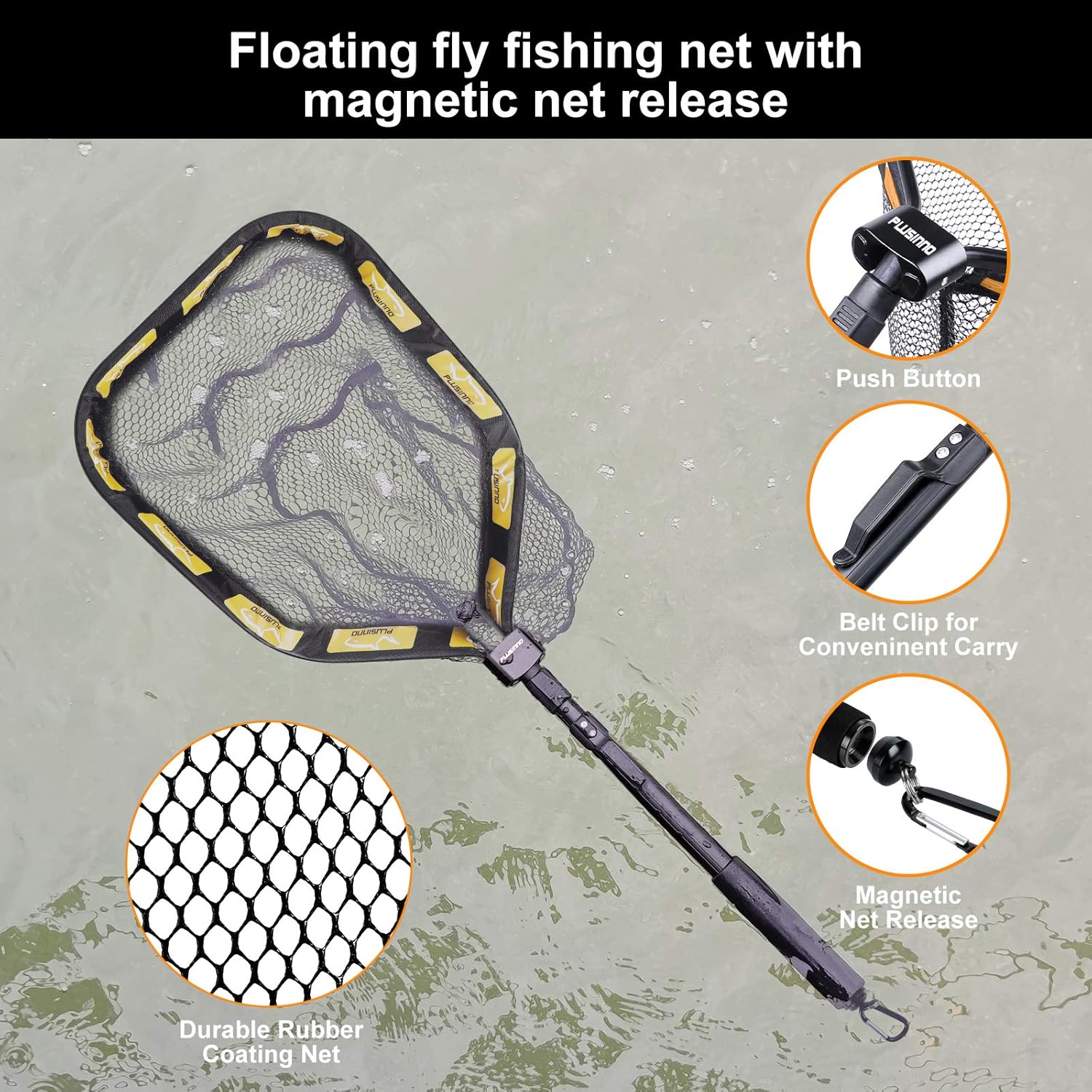 PLUSINNO Floating Fishing Net for Steelhead, Salmon, Fly, Kayak, Catfish, Bass, Trout Fishing