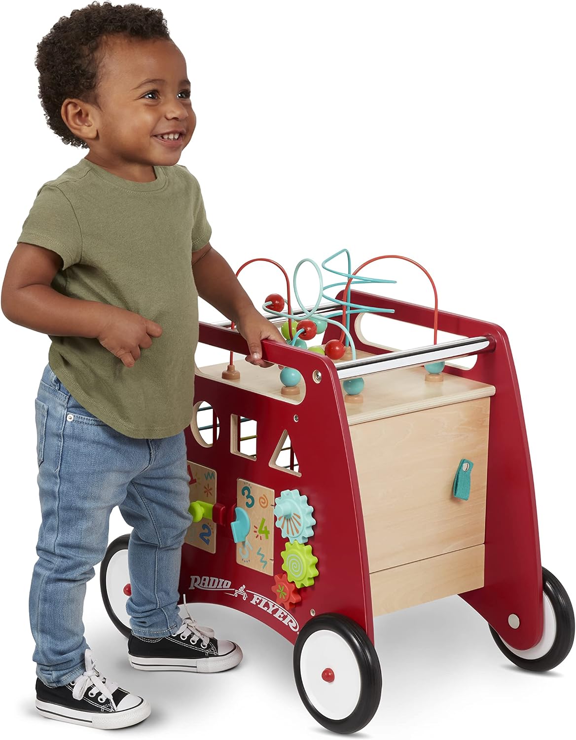 Radio Flyer Classic Walker Wagon, for Kids 1-4 Years Old, Red | Resistance Clickers to Control Speed, Baby Push Walker with Furniture Bumper, For Indoor Play