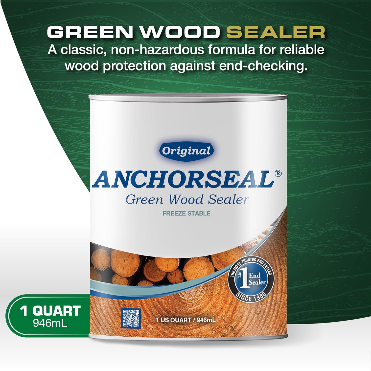 ANCHORSEAL Classic Log and Lumber End Sealer, Prevents Checking, 1 Quart | Water Based Wax Emulsion, Prevents up to 90% of Checking, Drying Splits Prevention, Hardwood & Softwood Compatible