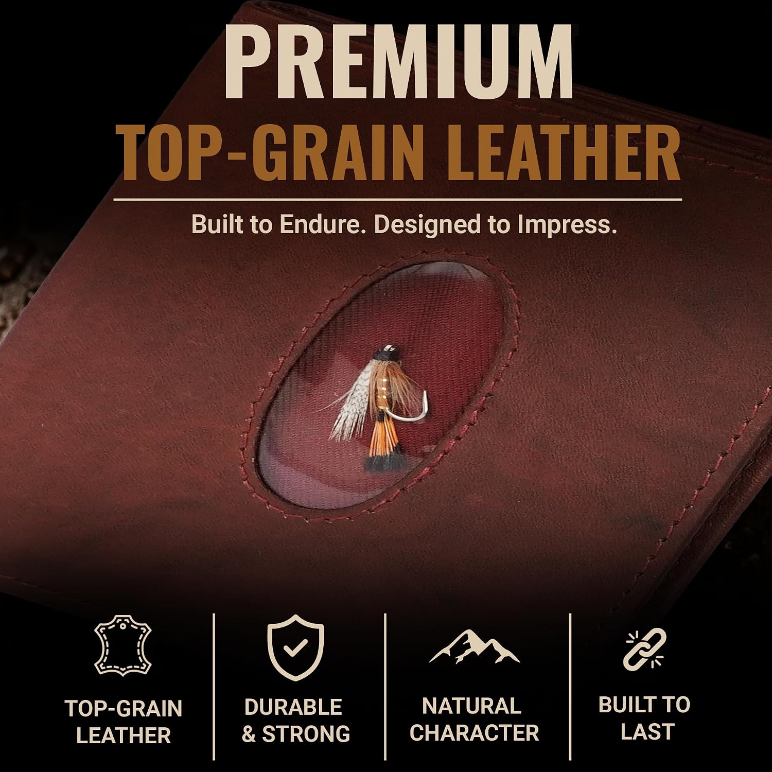 Genuine Bison Leather Wallet for Men, RFID Slim, Brown | Genuine bison leather wallet for men with RFID blocking and curved front pocket fit. Rugged slim everyday carry, brown.